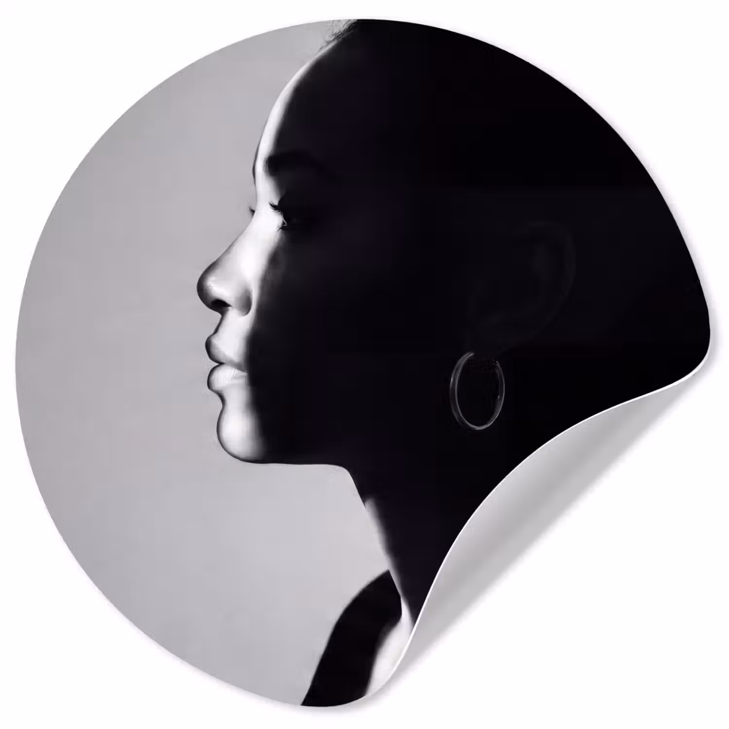 Vrouw - Profiel - Mensen - Zwart-wit Wandcirkel behangsticker klein -3d