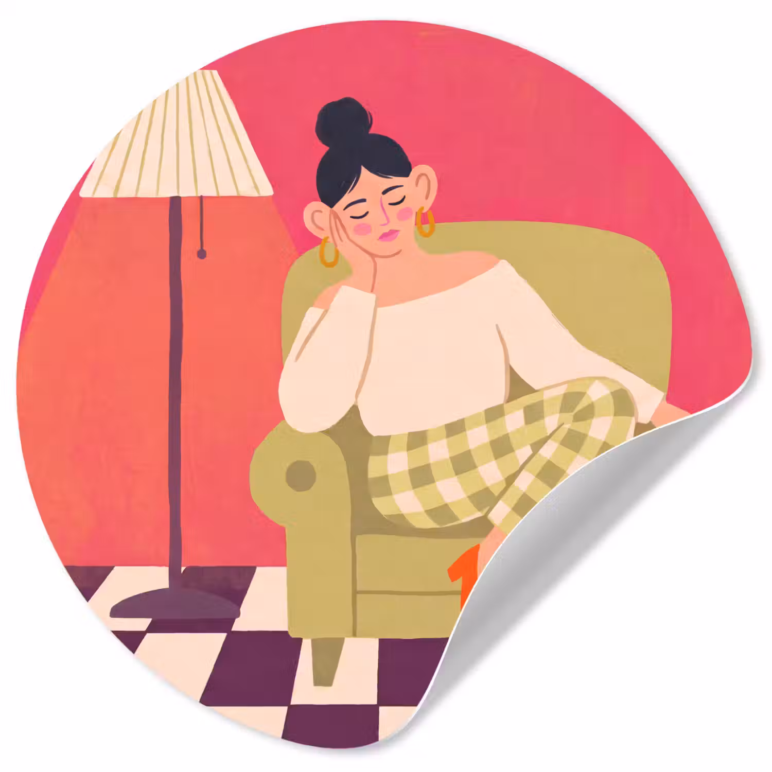 Vrouw - Rust - Interieur - Modern - Kunst Wandcirkel behangsticker klein -3d