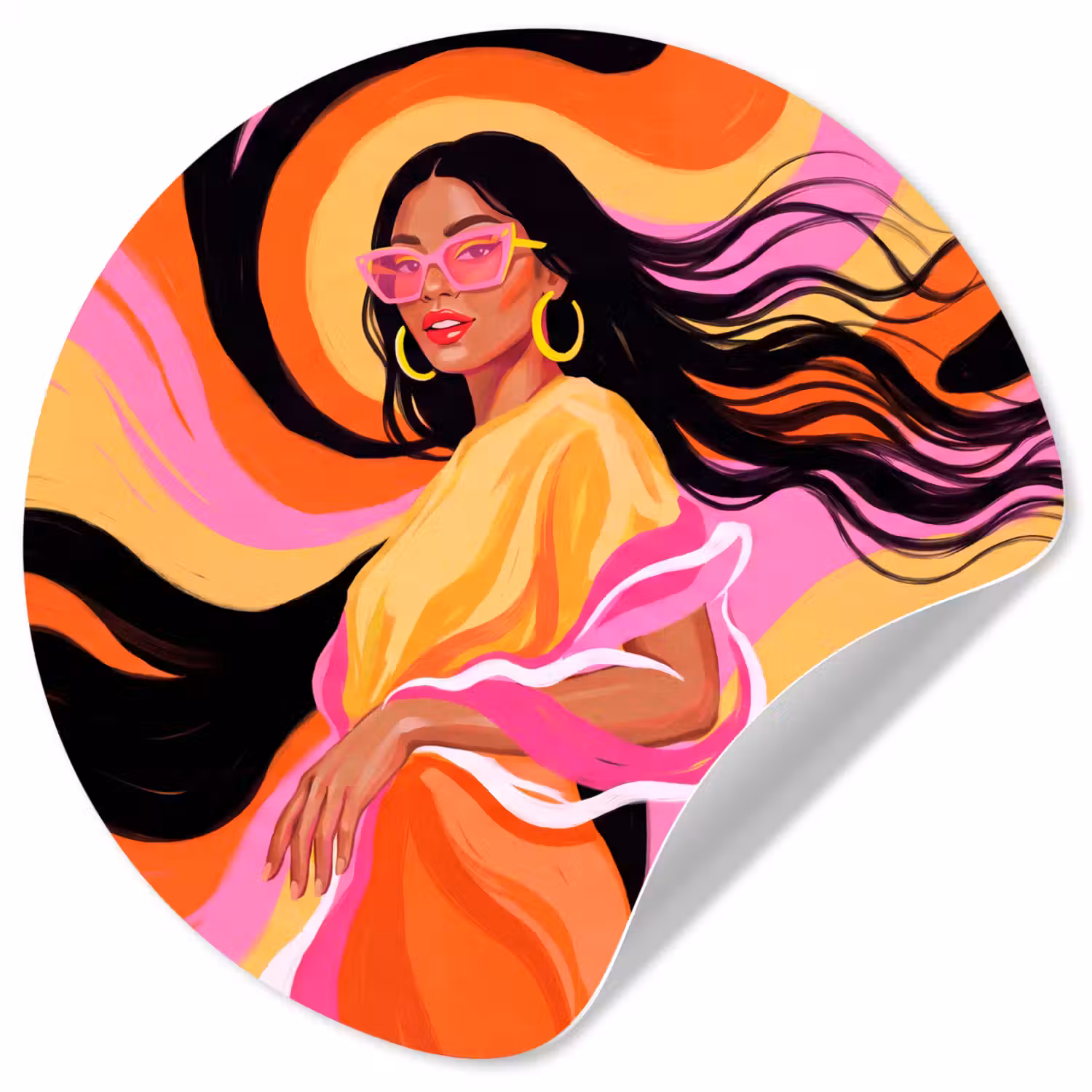 Vrouw - Zonnebril - Abstract - Kleurrijk Wandcirkel behangsticker klein -3d