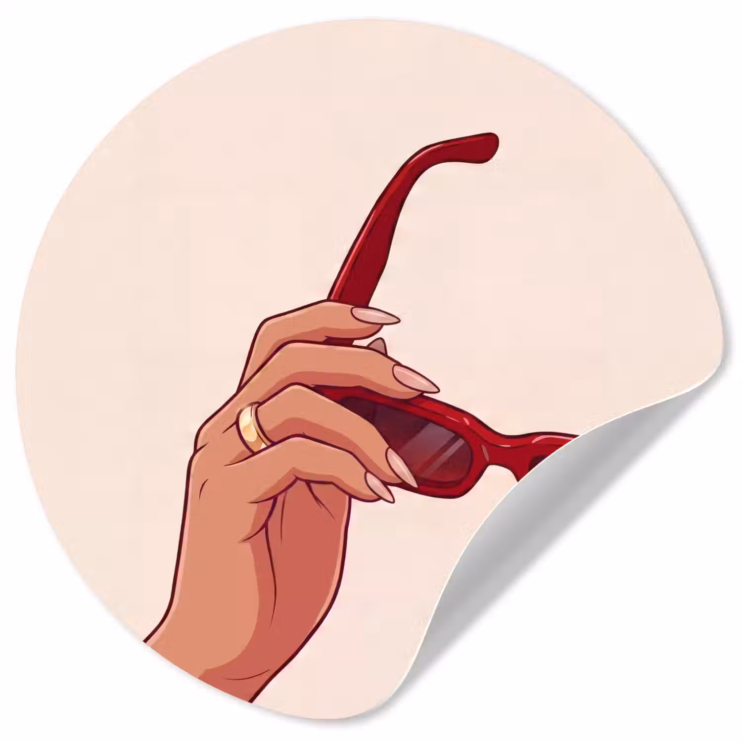 Vrouw - Zonnebril - Mode - Rood - Illustratie Wandcirkel behangsticker klein -3d