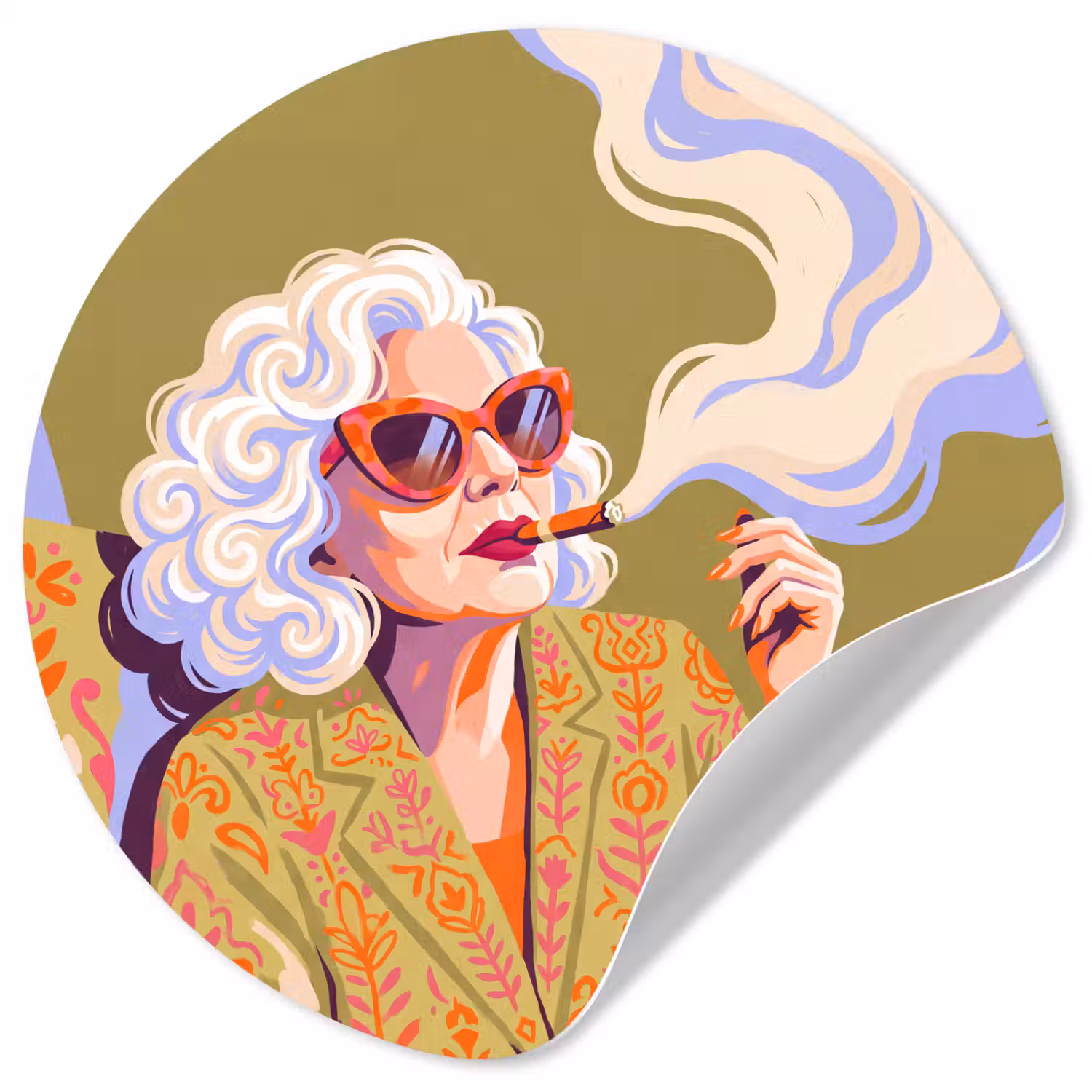 Vrouw - Zonnebril - Portret - Modern - Kleurrijk Wandcirkel behangsticker klein -3d