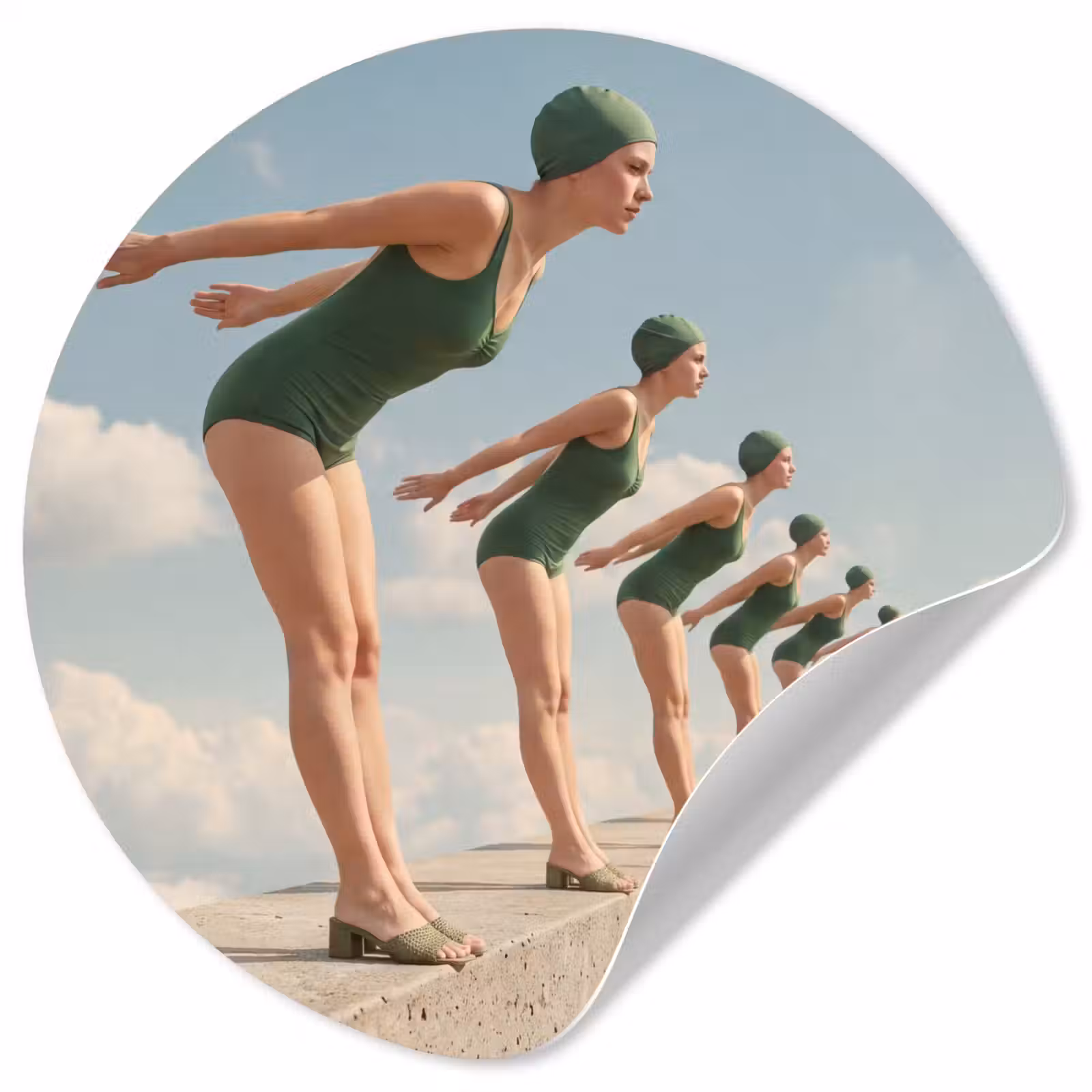 Runde Tapete - Frauen – Tauchhaltung – Wolken - Vrouwen - Duikhouding - Wolken Wandcirkel behangsticker klein