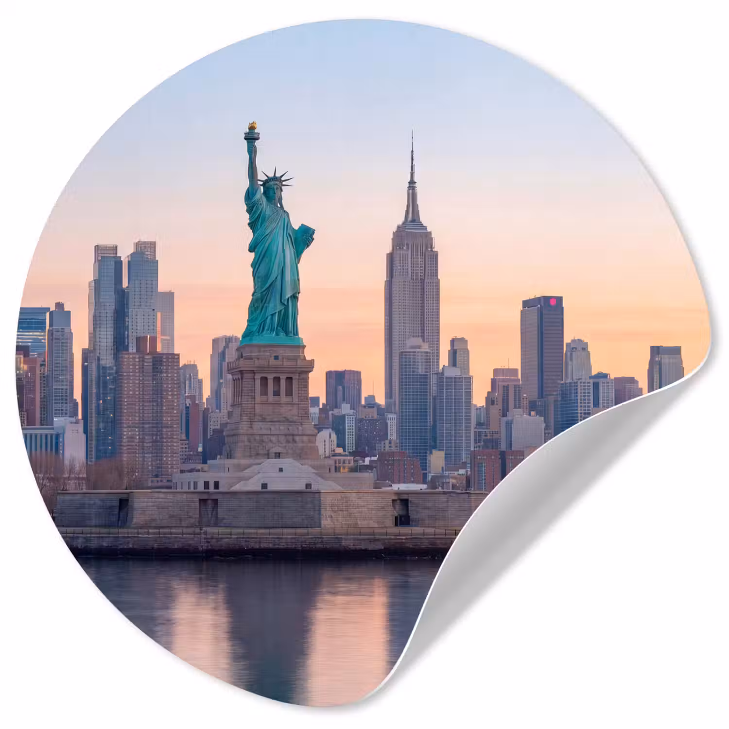 Vrijheidsbeeld - New York - Zonsopgang - Stad - Architectuur Wandcirkel behangsticker klein -3d
