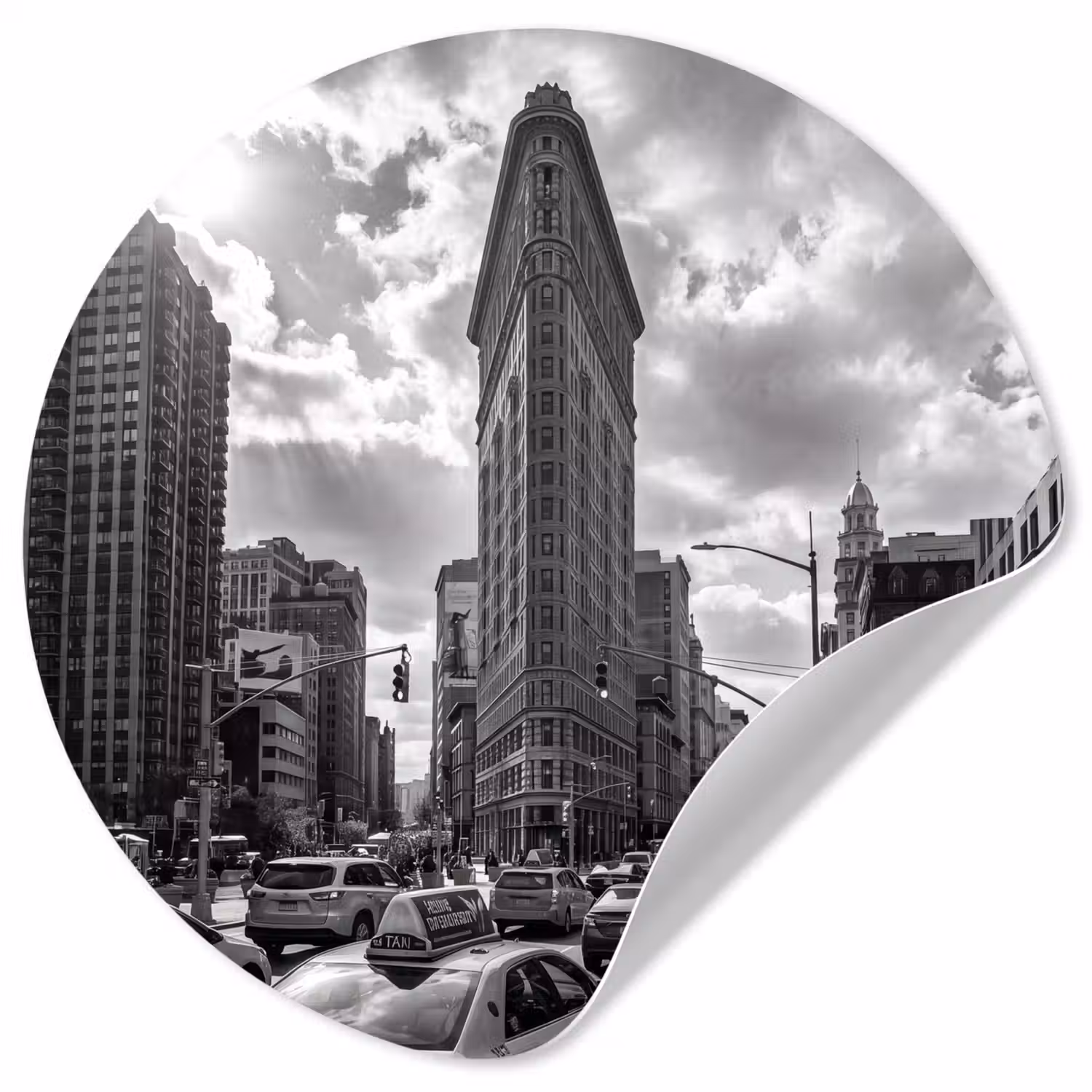 Gebouw - Hoogbouw - Stad - Architectuur - Zwart-wit Wandcirkel behangsticker klein -3d