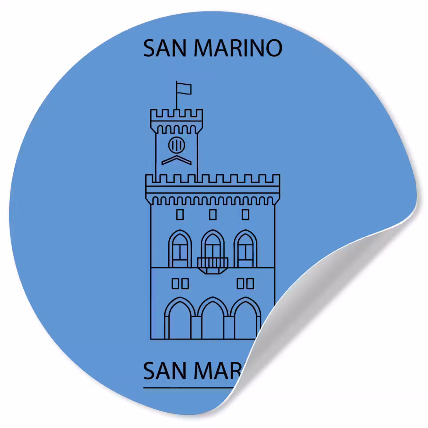 Gebouw - San Marino - Architectuur - Lijntekening - Blauw Wandcirkel behangsticker klein -3d