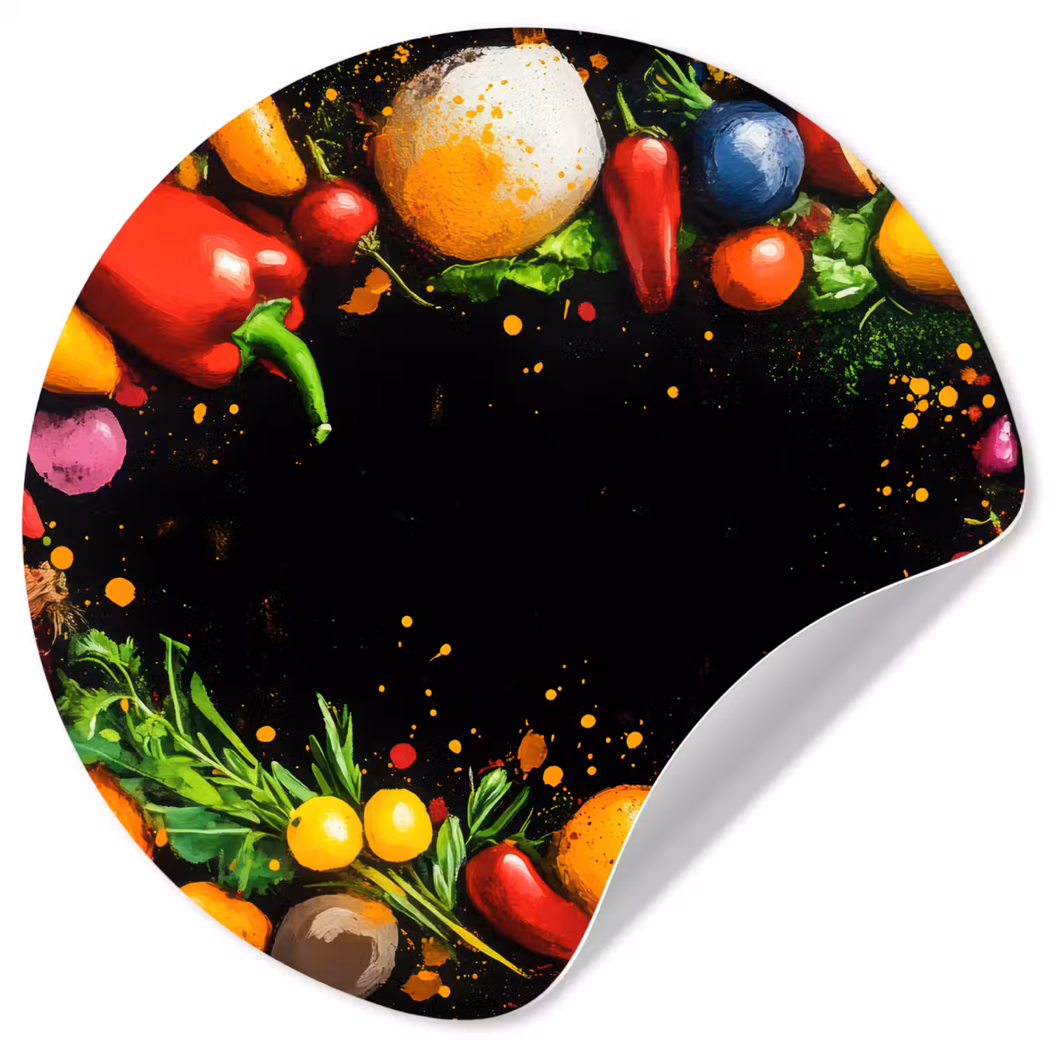 Groente - Graffiti - Kleurrijk - Koken - Abstract Wandcirkel behangsticker klein -3d