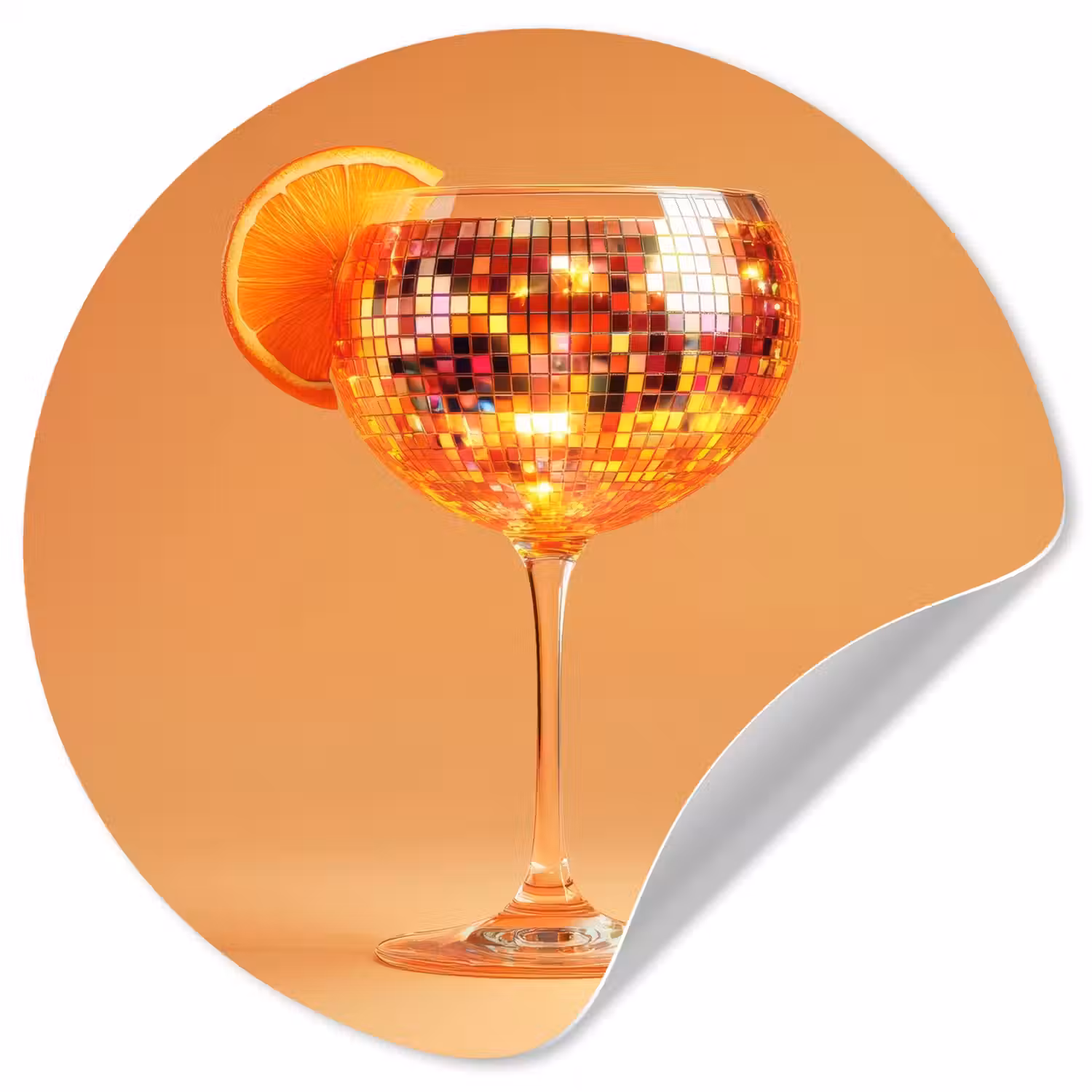 Drank - Oranje - Glitter - Disco Wandcirkel behangsticker klein -3d