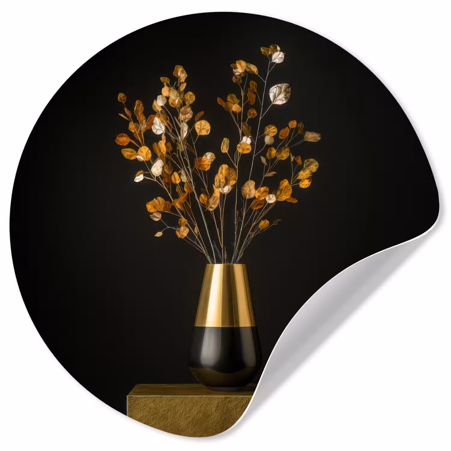 Goudbruine - Bladeren - Vaas - Herfstachtig Wandcirkel behangsticker klein -3d