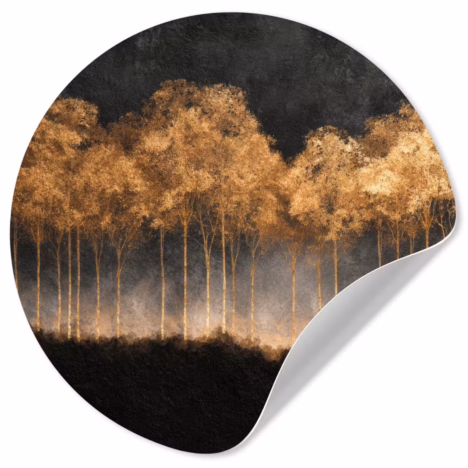 Gouden Bomen in Mistig Landschap Wandcirkel behangsticker klein -3d