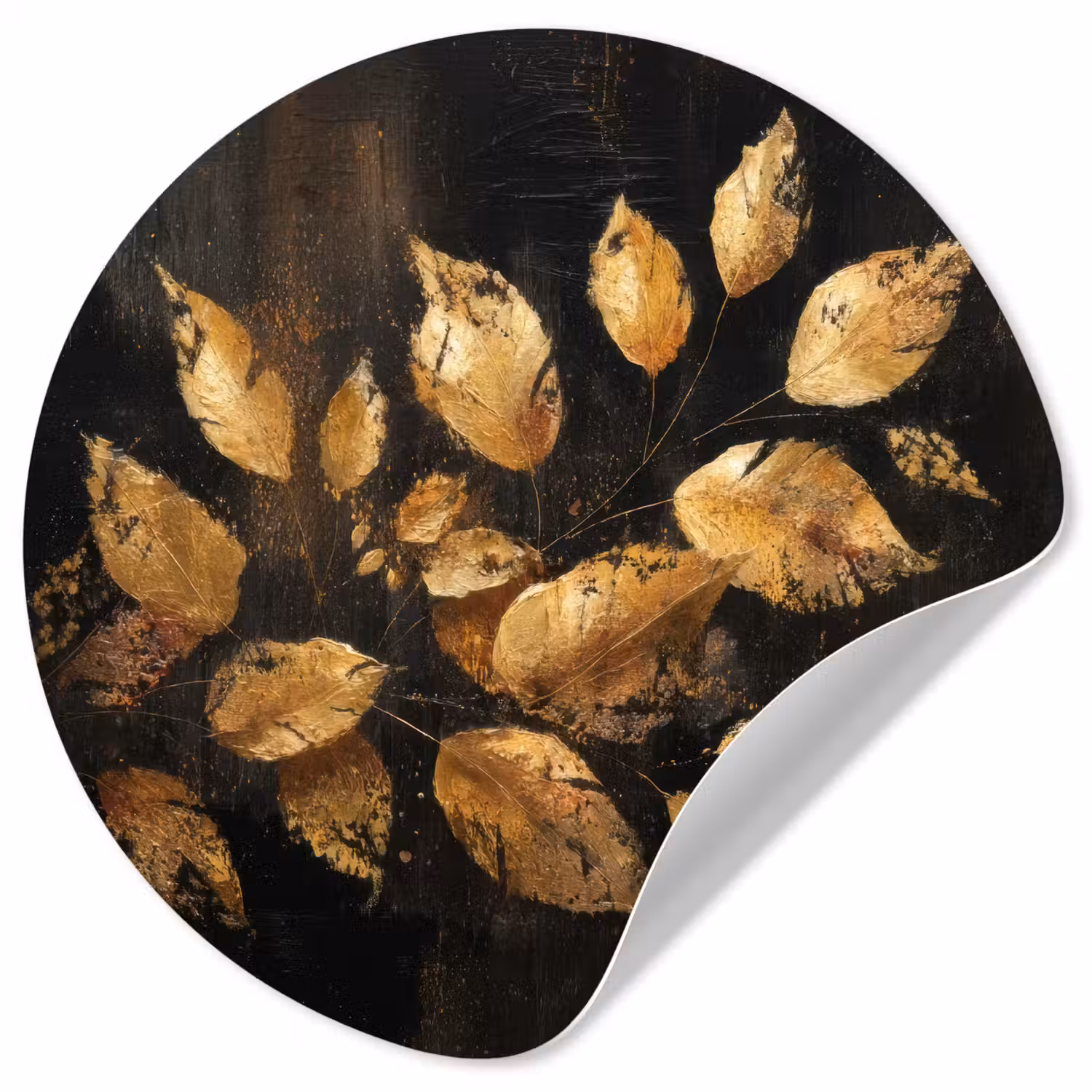 Gouden Bladeren op Donkere Achtergrond Wandcirkel behangsticker klein -3d
