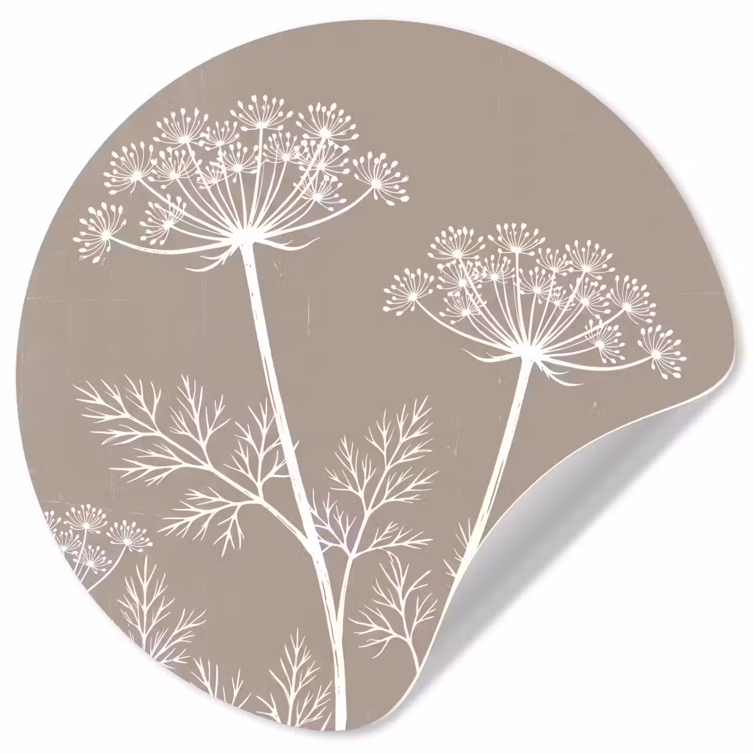Grafisch - Fluitenkruid - Taupe Wandcirkel behangsticker klein -3d