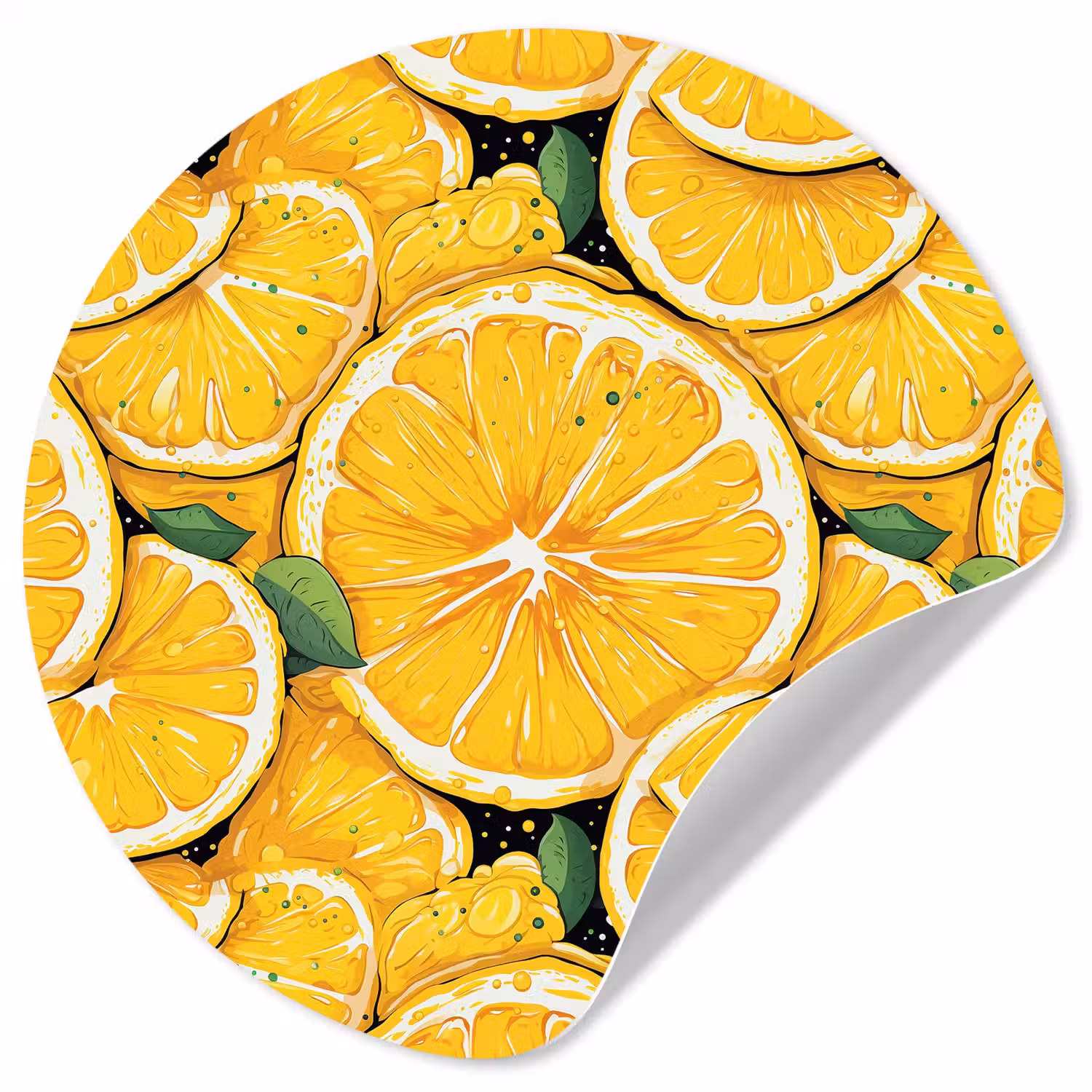 Grafisch - Citroenschijven - Blaadjes Wandcirkel behangsticker klein 186 -3d