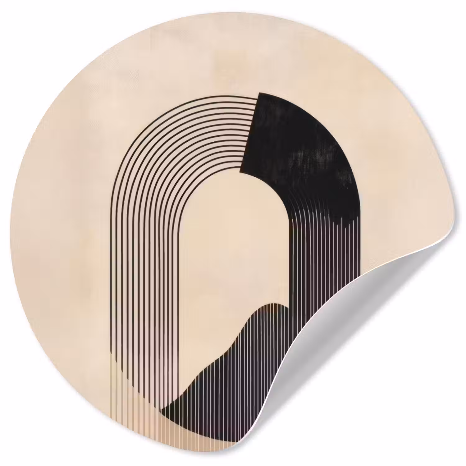 Grafisch gebogen motief - Beige Wandcirkel behangsticker klein -3d