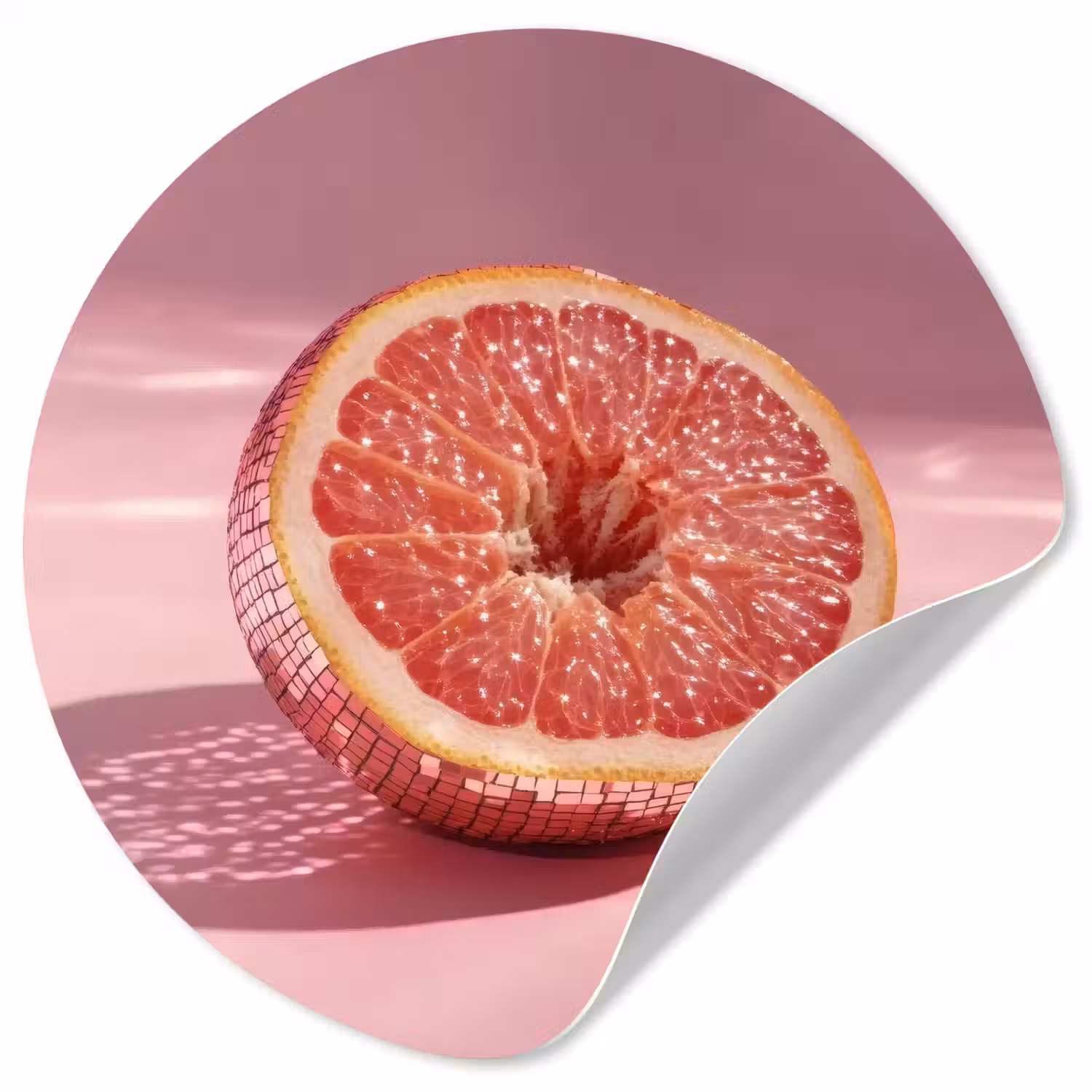Grapefruit - Roze - Disco - Shiny Wandcirkel behangsticker klein -3d