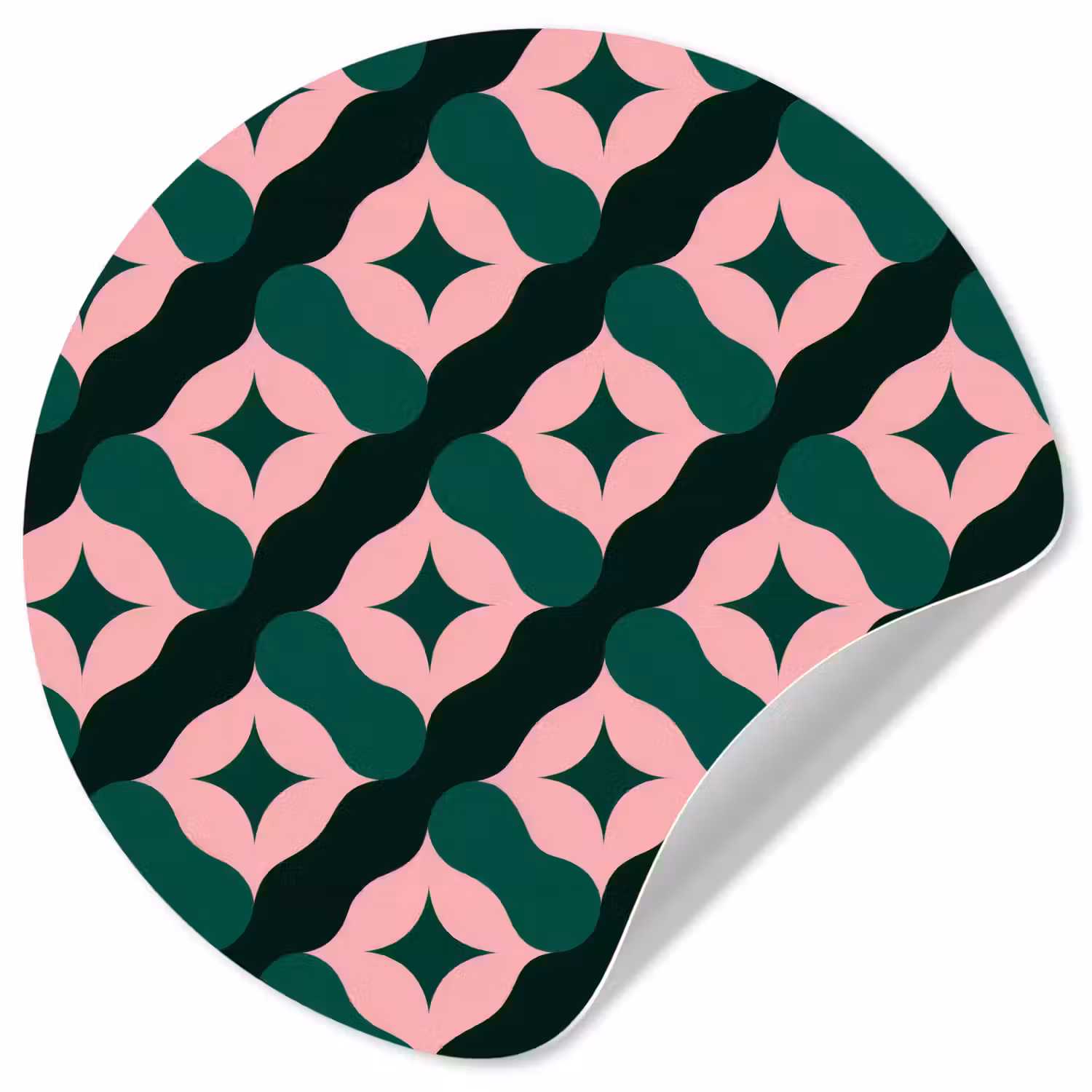 Groen - Roze - Retro - Sterren Wandcirkel behangsticker klein 186 -3d