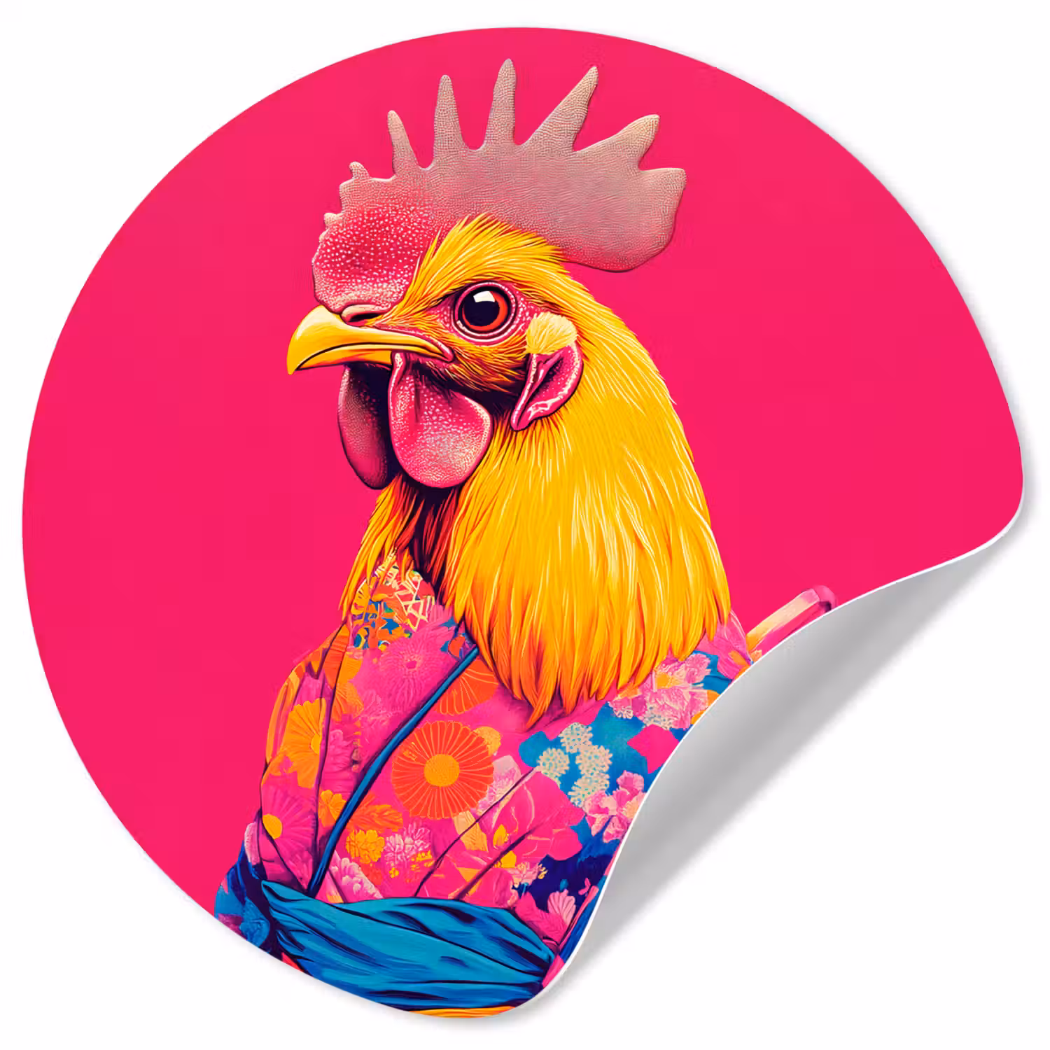 Haan - Kleurrijk - Kimono - Roze Wandcirkel behangsticker klein -3d