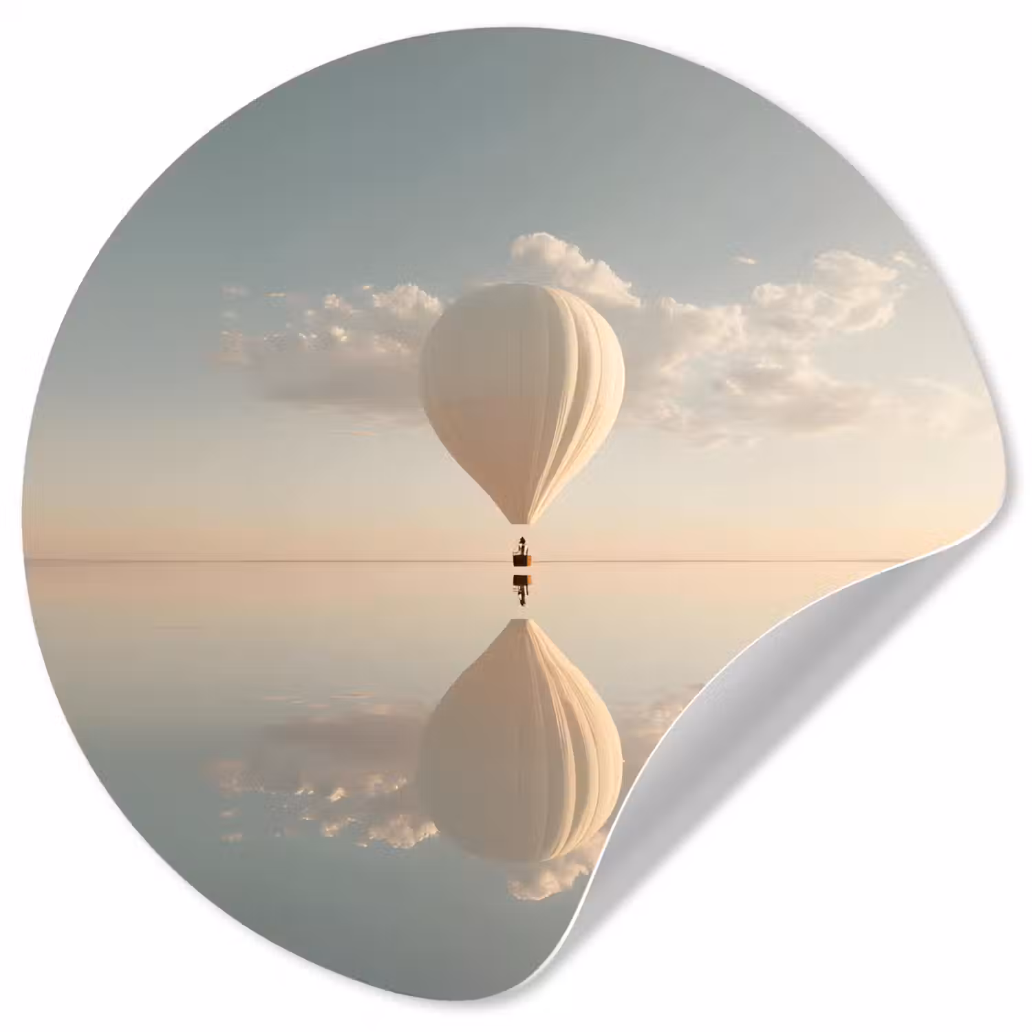 Luchtballon - Wolken - Water - Blauw Wandcirkel behangsticker klein -3d
