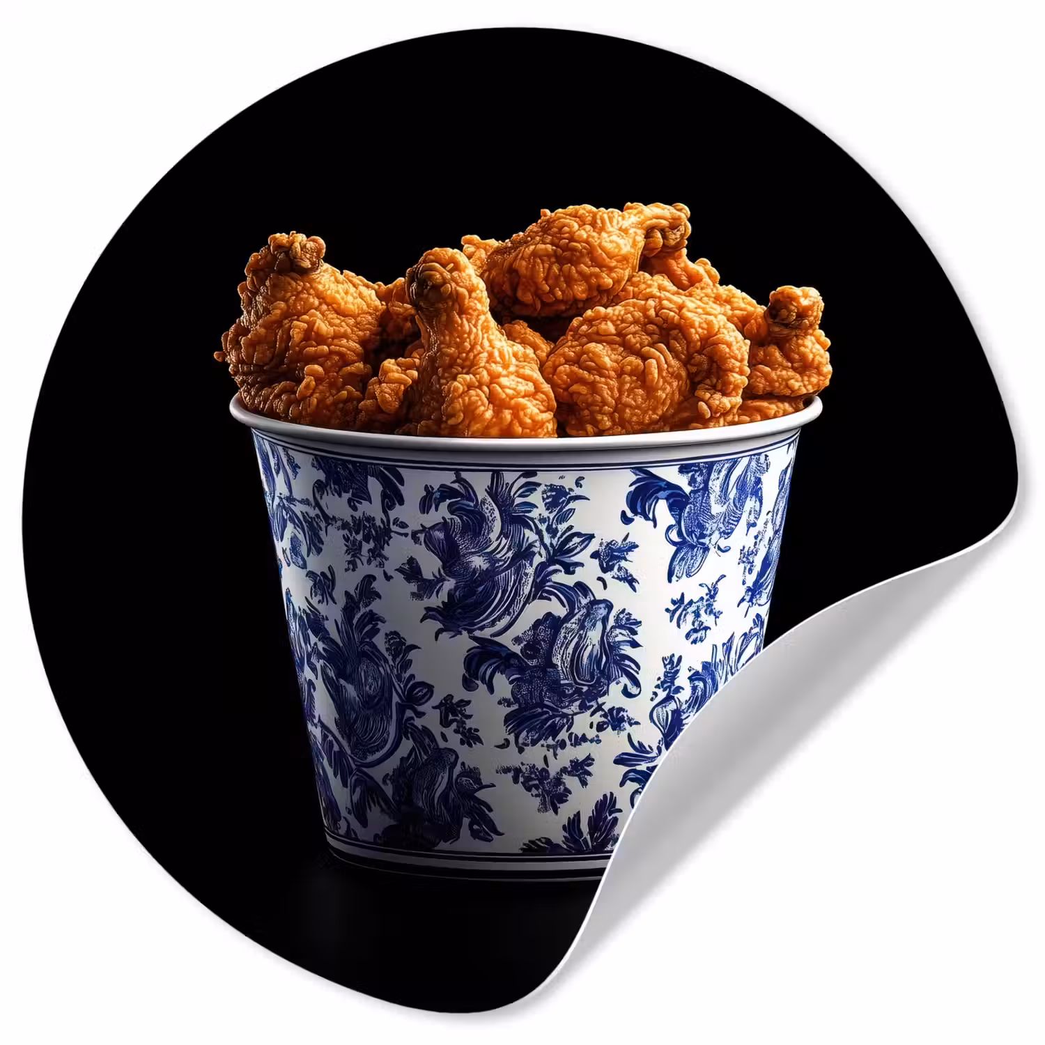 Kip - Bucket - Delfts blauw - Lekker Wandcirkel behangsticker klein -3d