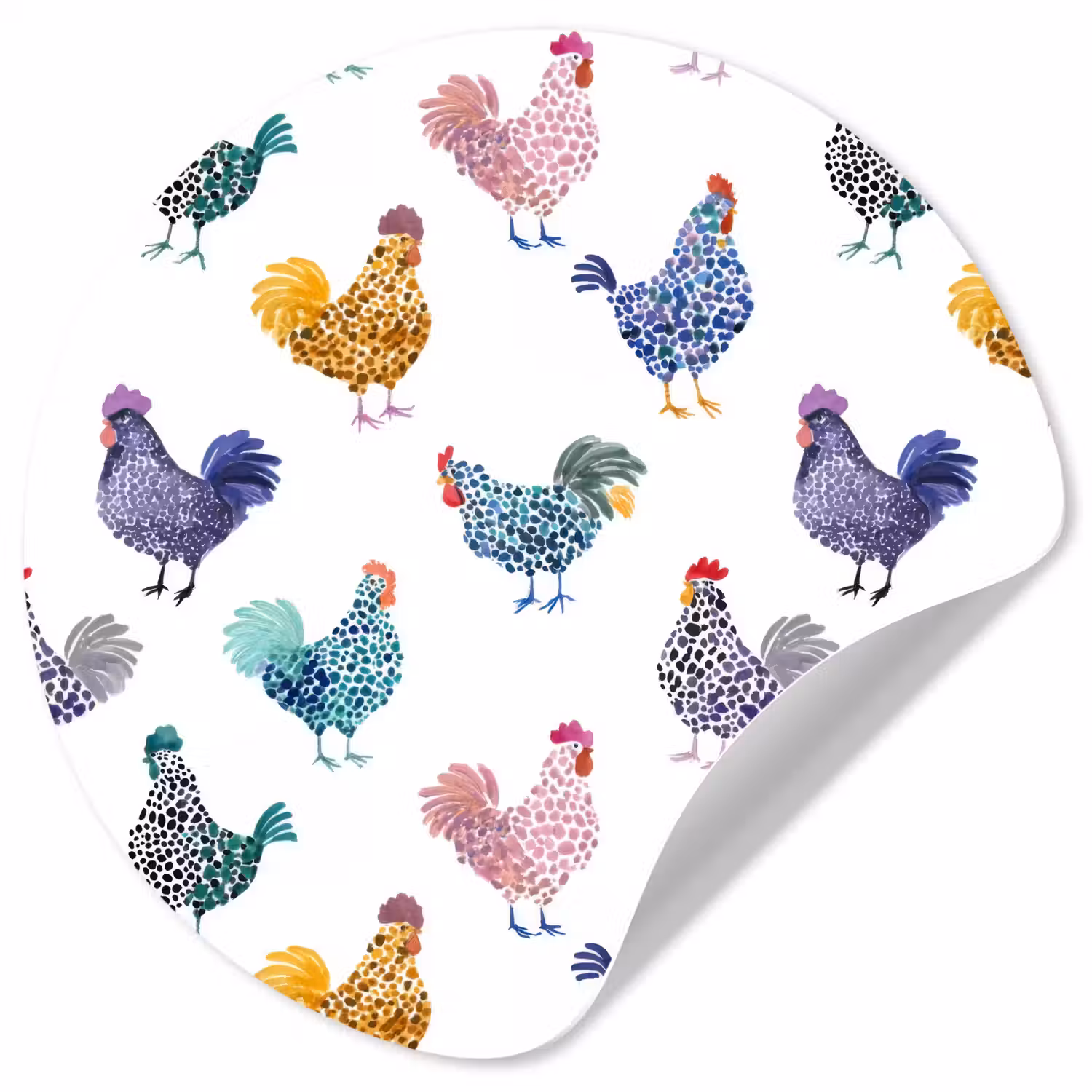 Kippen -Aquarel - Kleurrijk Wandcirkel behangsticker klein 186 -3d
