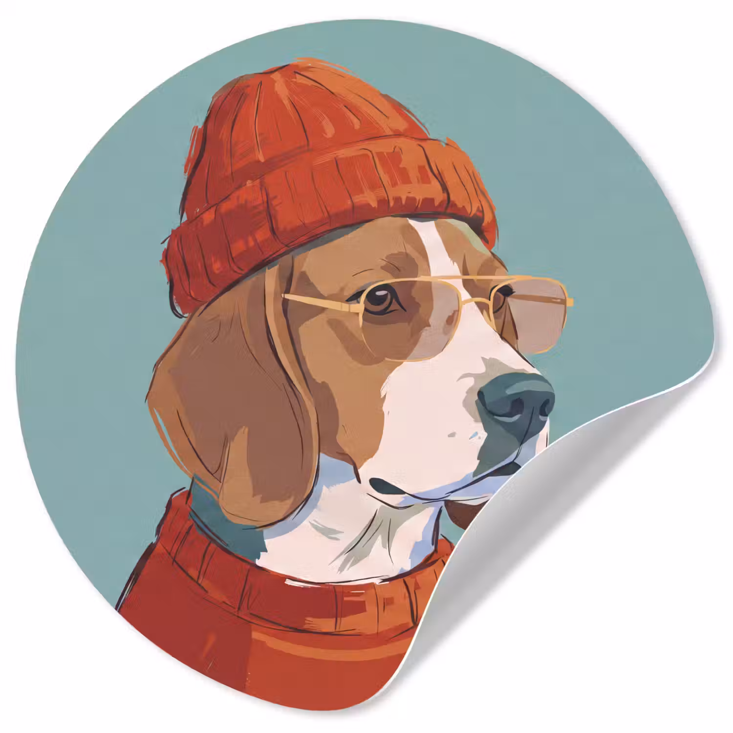 Hond - Beanie - Zonnebril - Dieren - Modern Wandcirkel behangsticker klein -3d