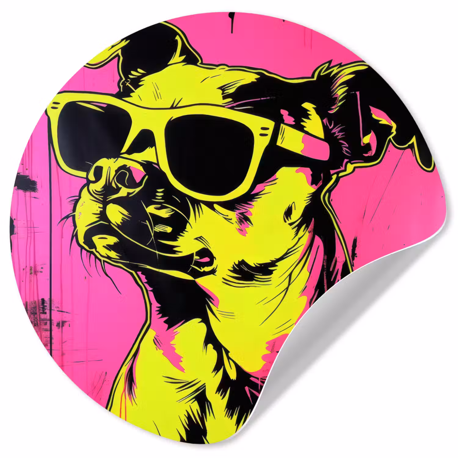 Hond - Zonnebril - Roze - Art Wandcirkel behangsticker klein -3d