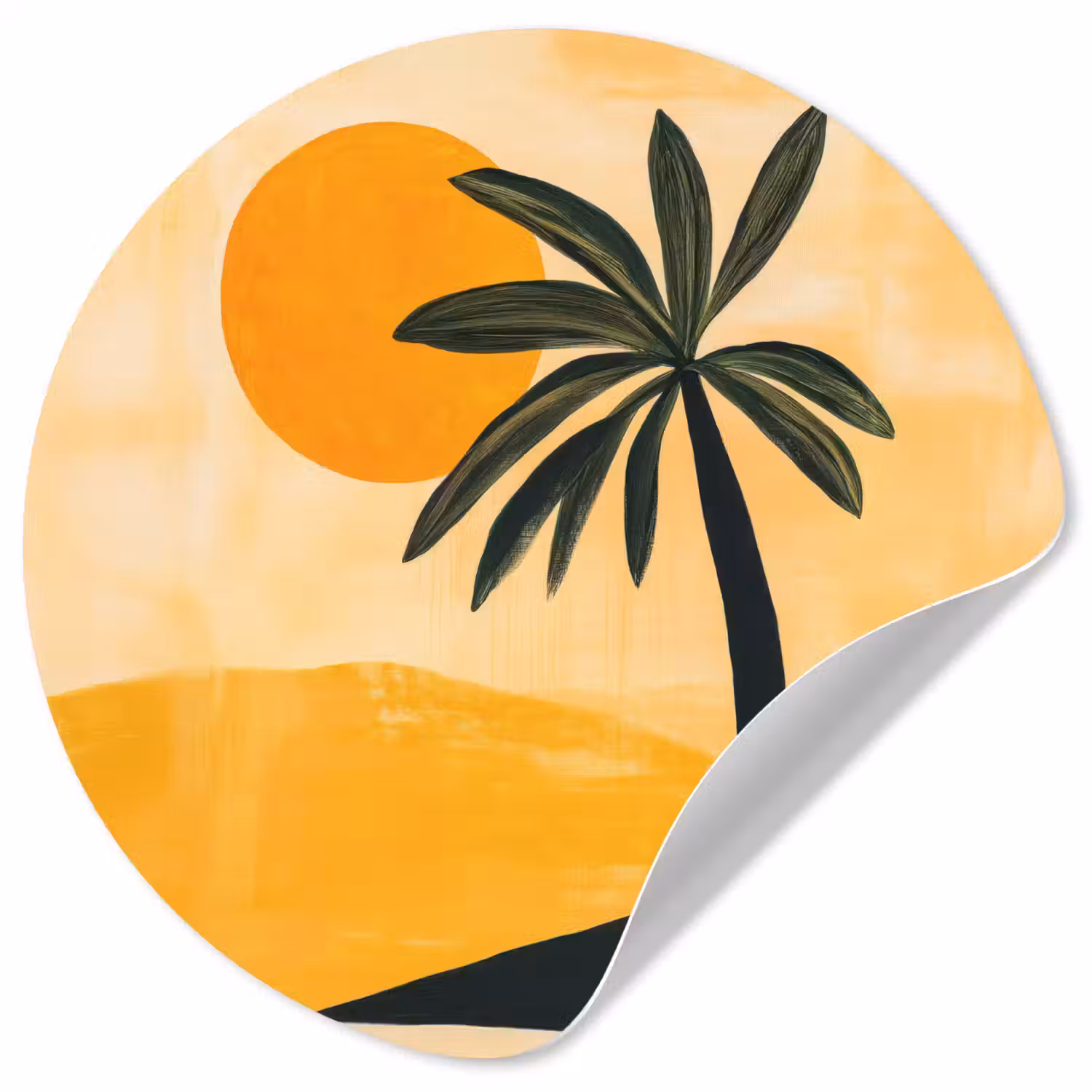 Illustratie - Palmboom - Zon - Heuvels Wandcirkel behangsticker klein -3d