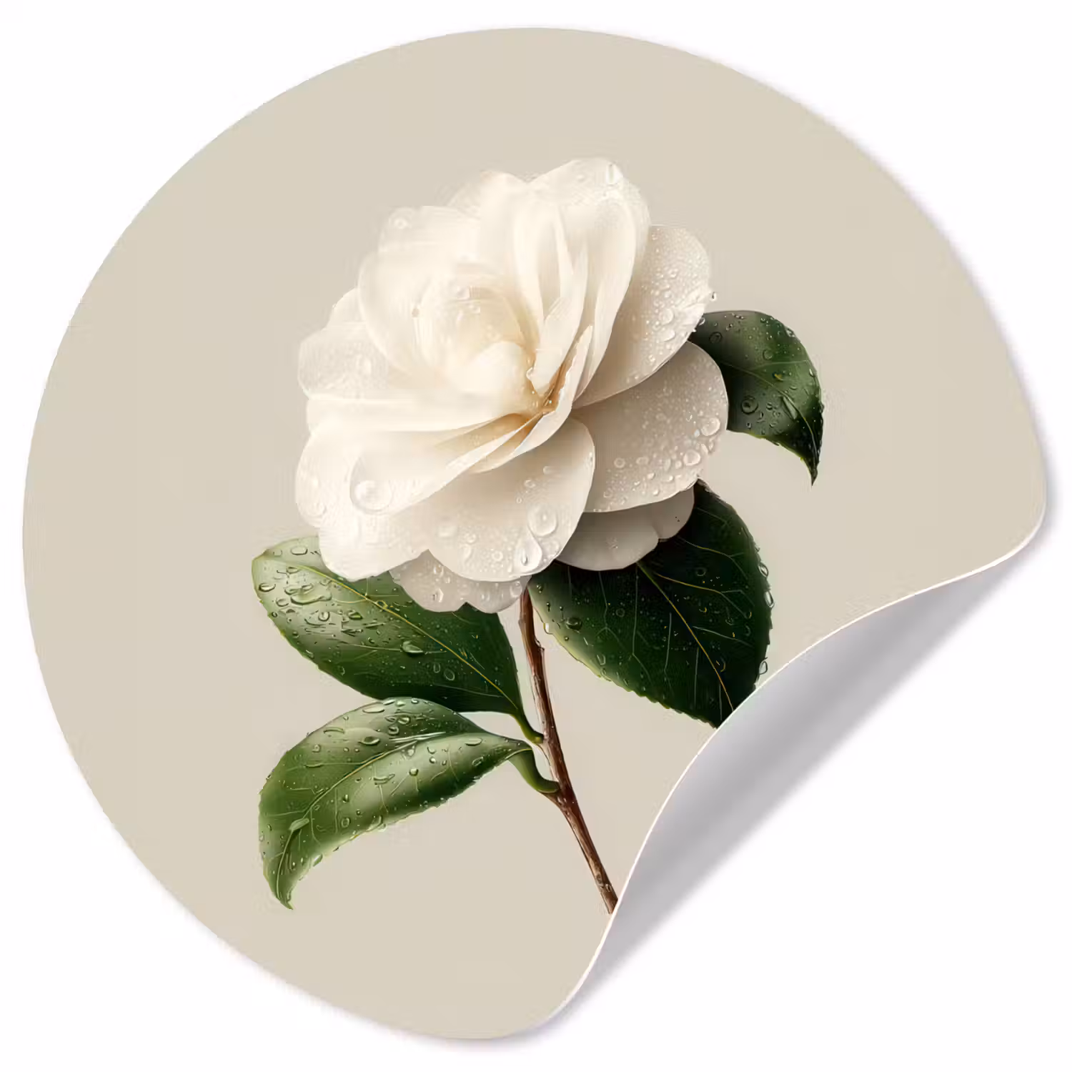 Cameliabloem - Wit - Groen Wandcirkel behangsticker klein -3d