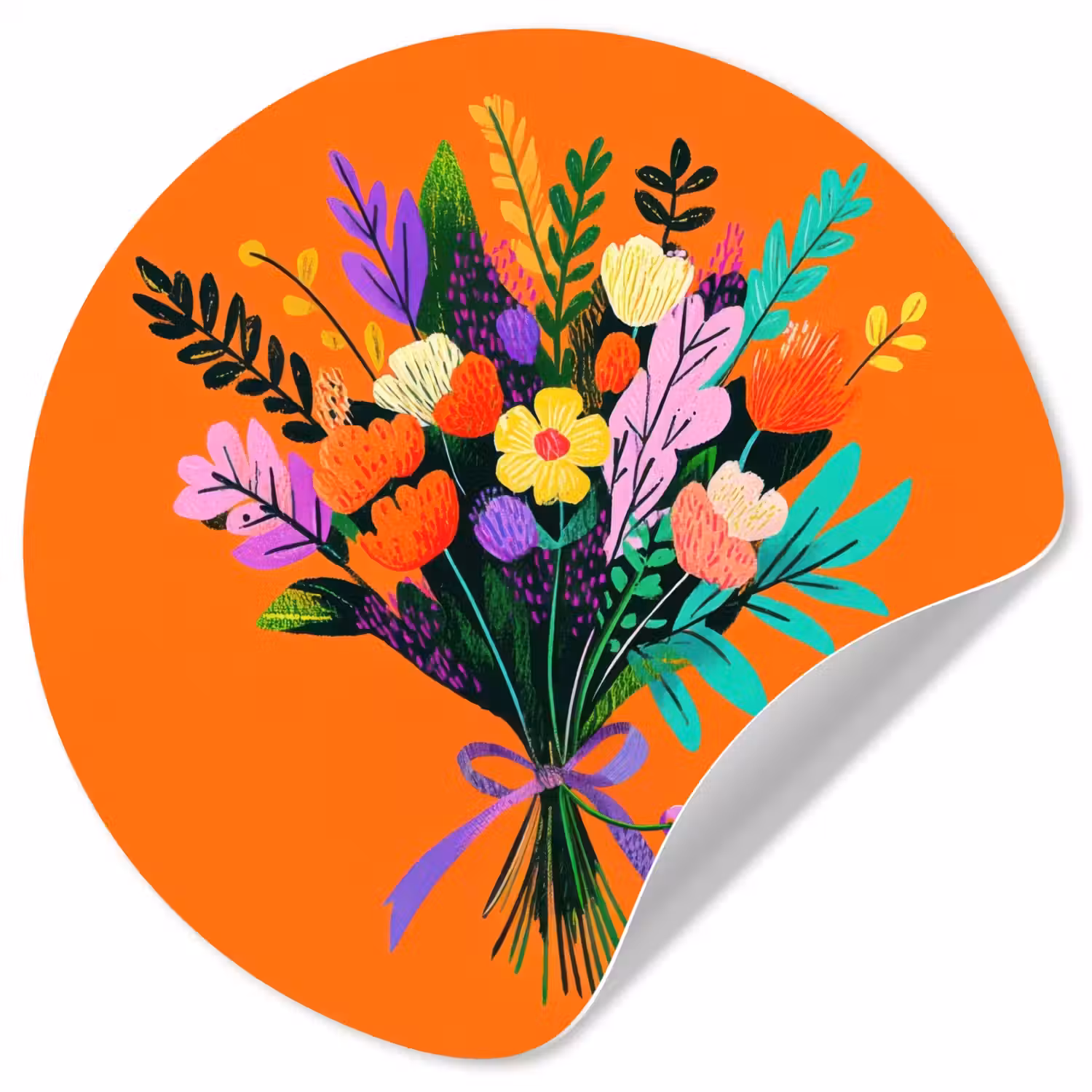 Kaartje - Boeket - Bloemen Wandcirkel behangsticker klein -3d