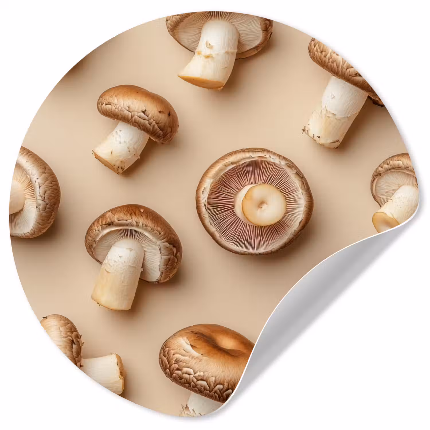 Kastanje Champignons - Beige Wandcirkel behangsticker klein -3d