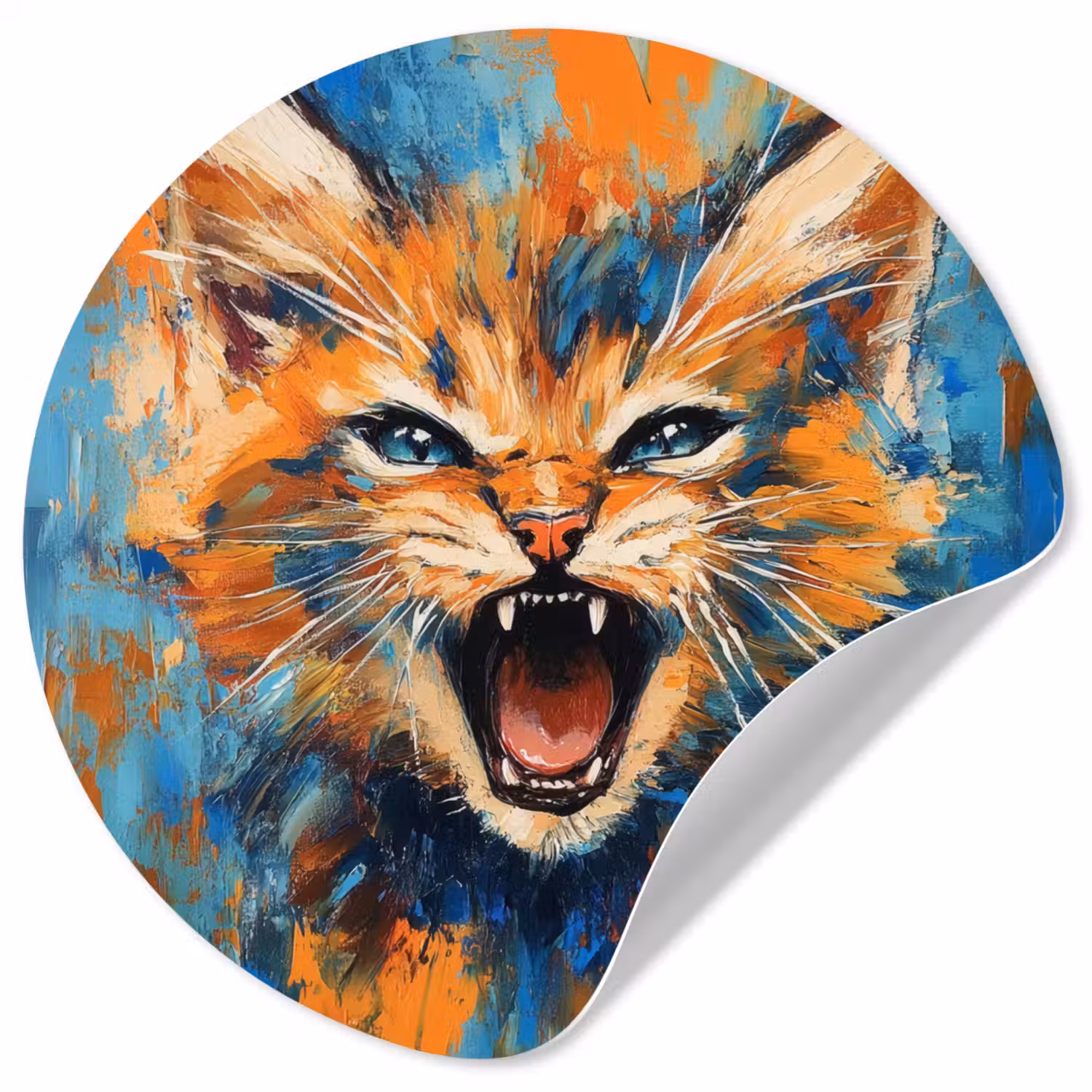 Kat - Kleurrijk - Oranje - Blauw Wandcirkel behangsticker klein -3d
