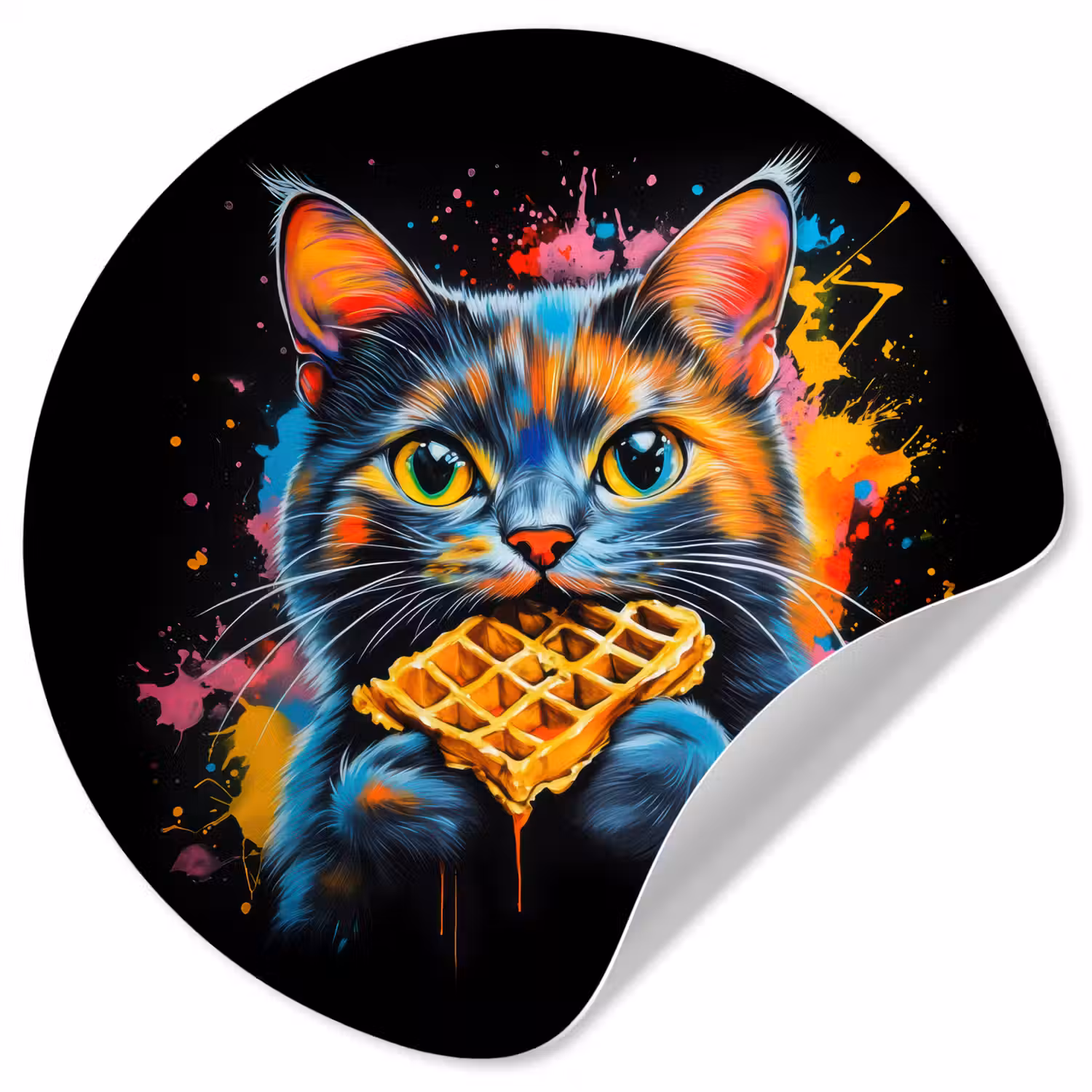 Kat - Graffiti - Kleurrijk - Wafel - Eten Wandcirkel behangsticker klein -3d