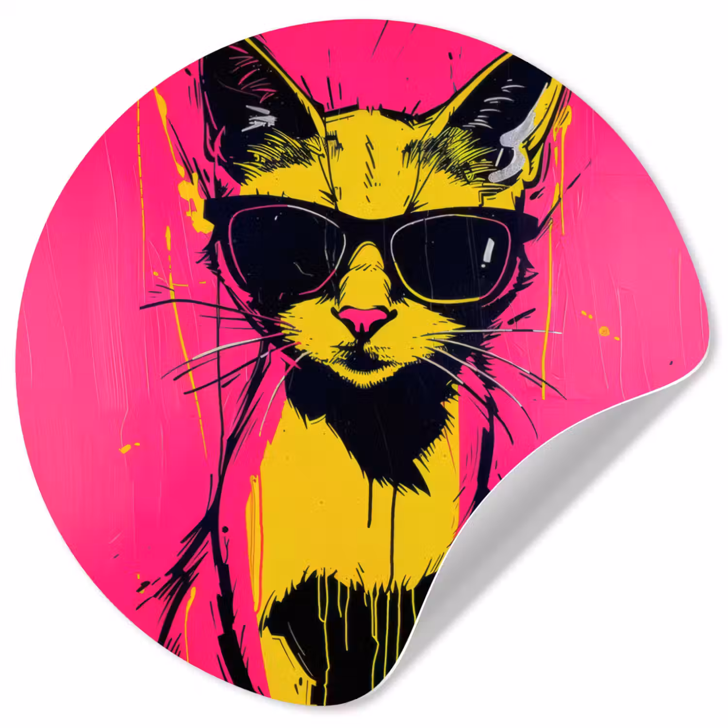 Kat - Art - Zonnebril - Roze Wandcirkel behangsticker klein -3d
