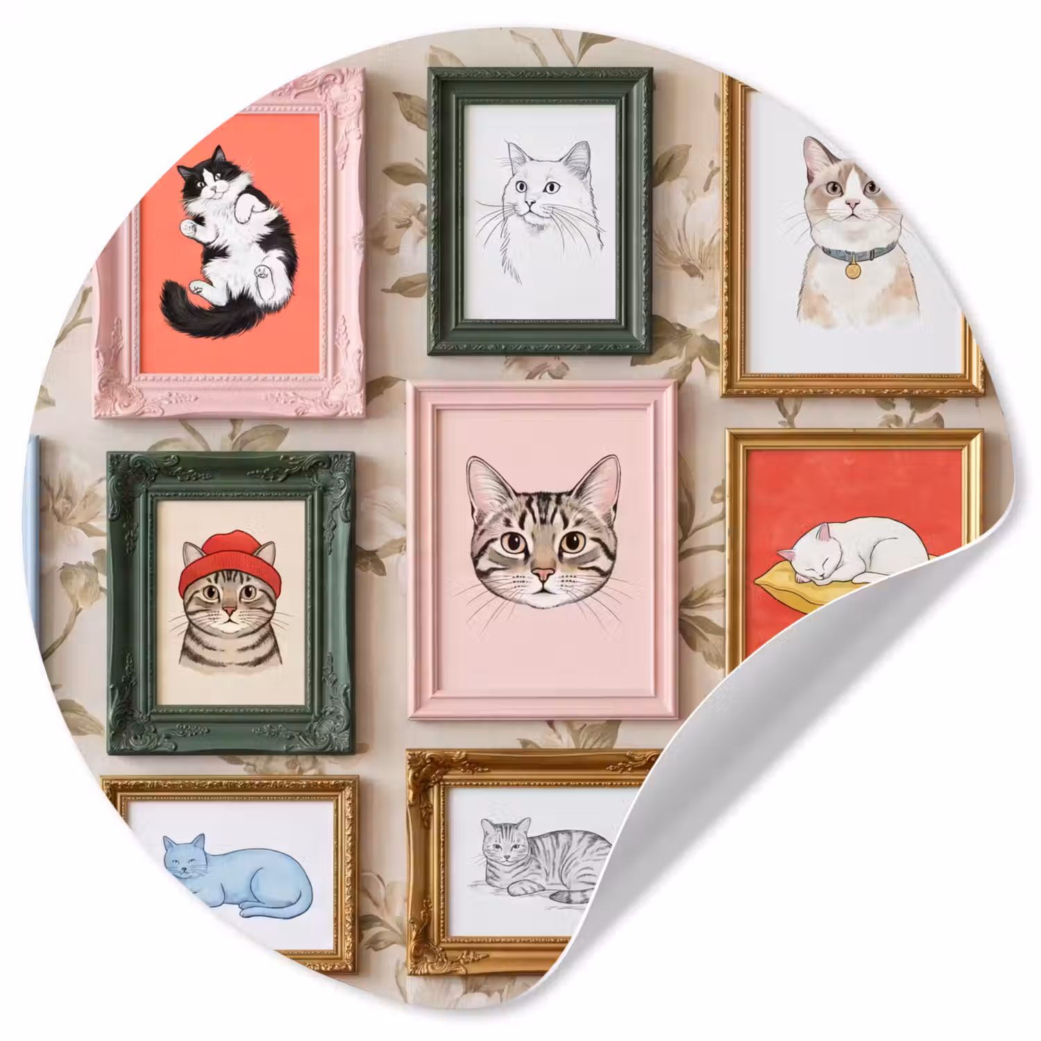 Kat - Portret - Dieren - Illustratie - Lijst Wandcirkel behangsticker klein -3d