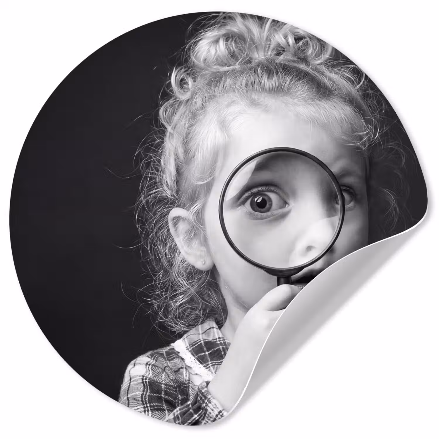 Kind - Vergrootglas - Portret - Zwart-wit Wandcirkel behangsticker klein -3d