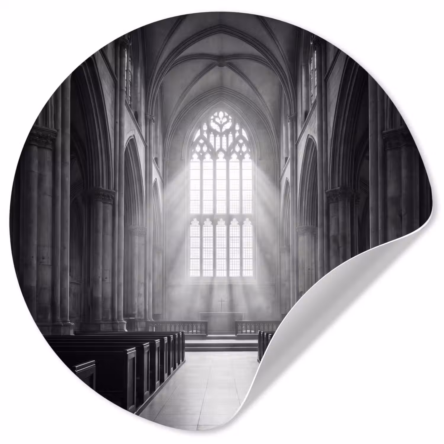Kerk - Interieur - Lichtstralen - Architectuur - Klassiek Wandcirkel behangsticker klein -3d