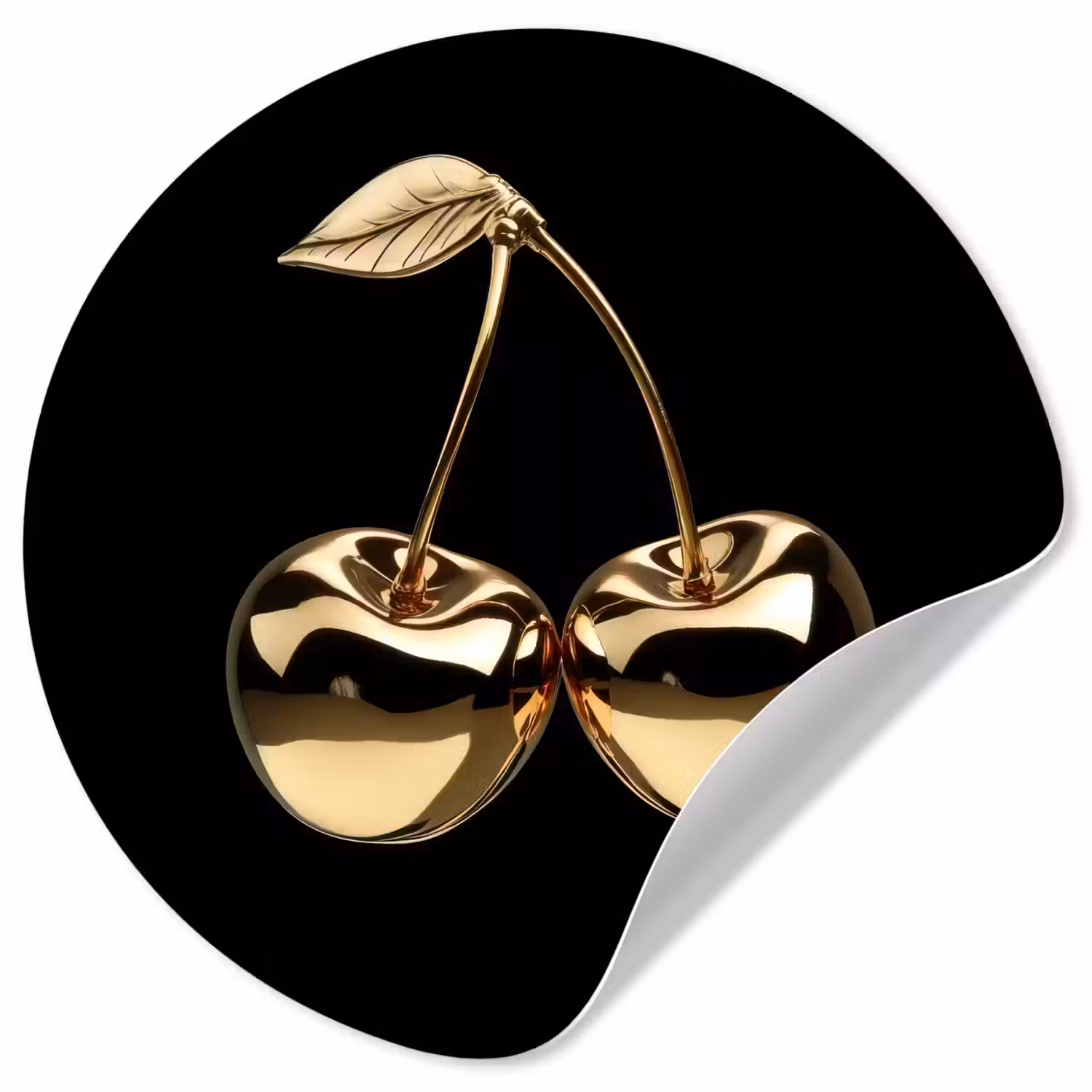 Kersen - Zwart - Goud - Chrome Wandcirkel behangsticker klein -3d
