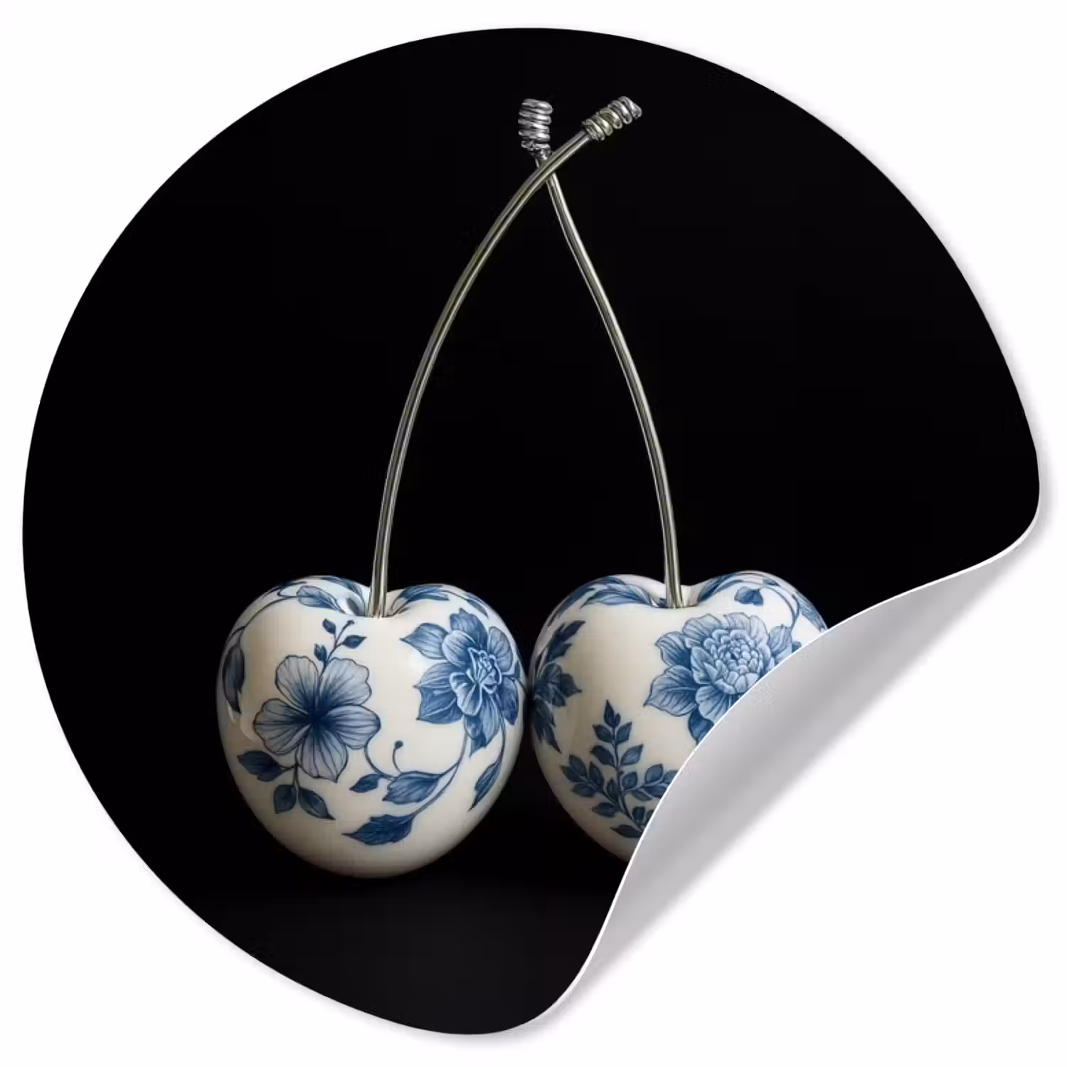 Kersen - Delfts blauw - Fruit Wandcirkel behangsticker klein -3d