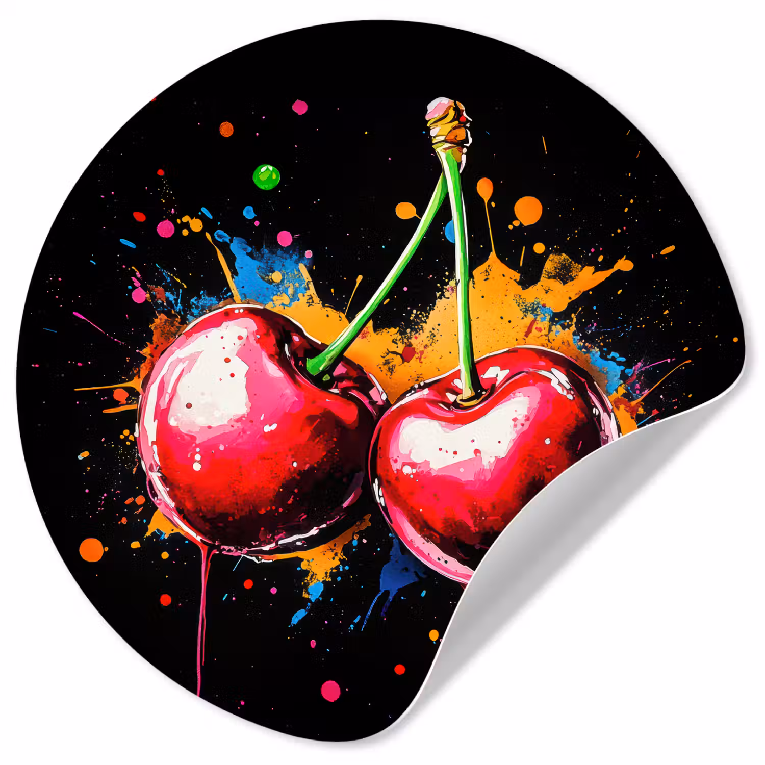 Kersen - Fruit - Graffiti - Verf - Abstract - Modern - Kleurrijk Wandcirkel behangsticker klein -3d