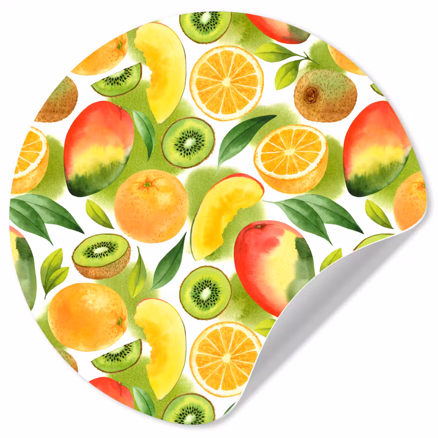 Kiwi - Sinasappel - Mango - Perzik Wandcirkel behangsticker klein 186 -3d