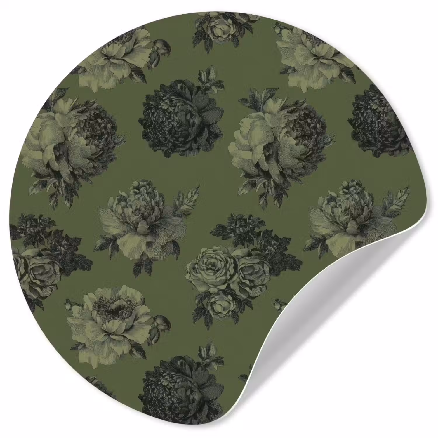 Klassiek - botanisch - olijfgroen - bloemen Wandcirkel behangsticker klein 186 -3d