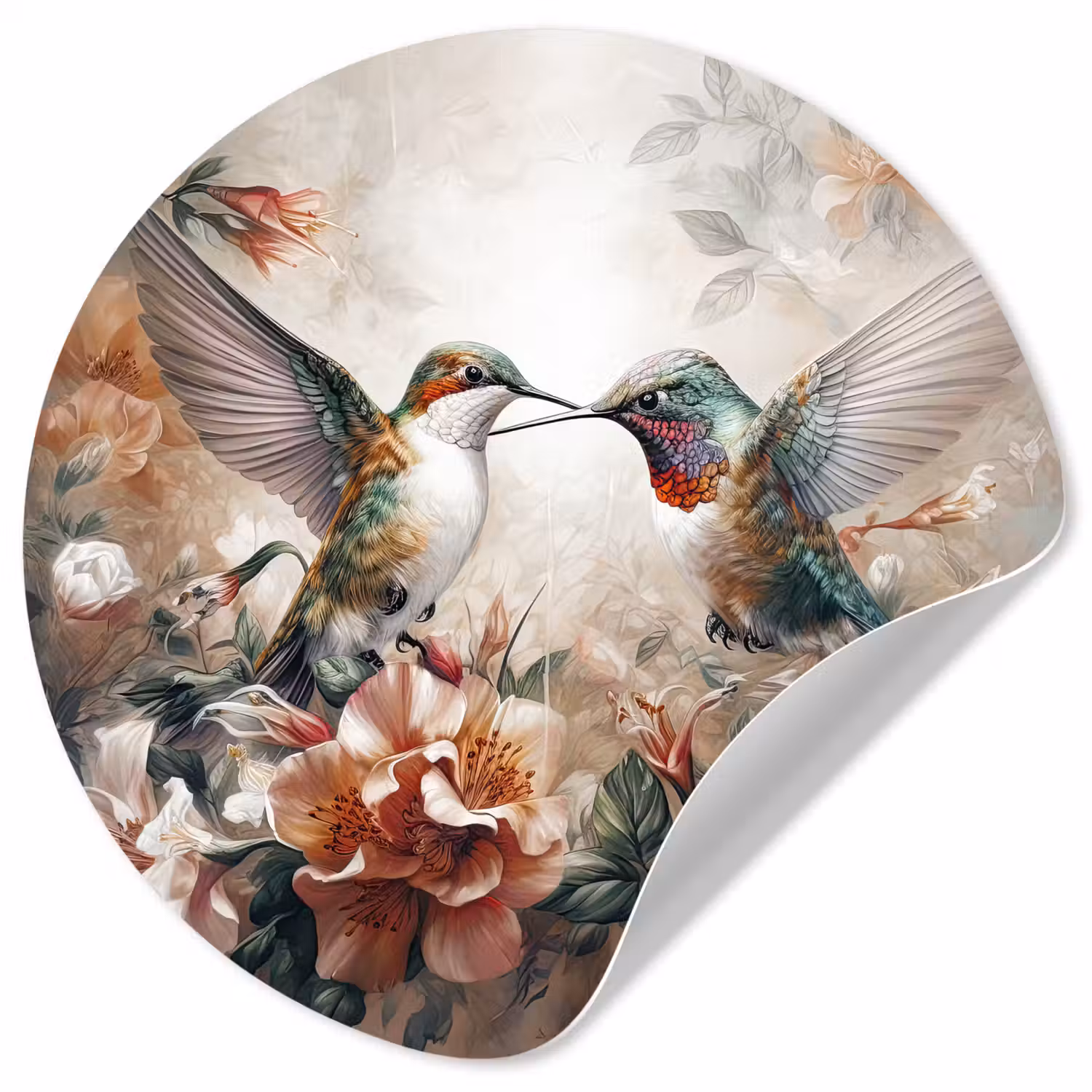 Kolibrie - Vogels - Bloemen - Natuur Wandcirkel behangsticker klein -3d