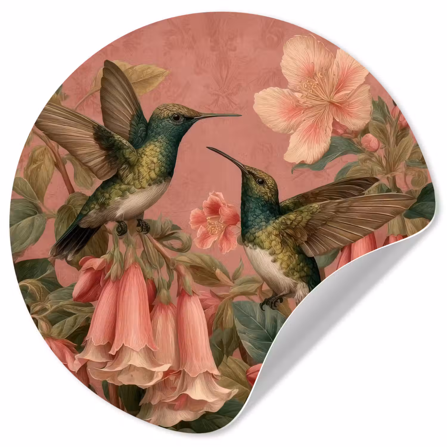 Kolibries - Bloemen - Groen - Roze Wandcirkel behangsticker klein -3d