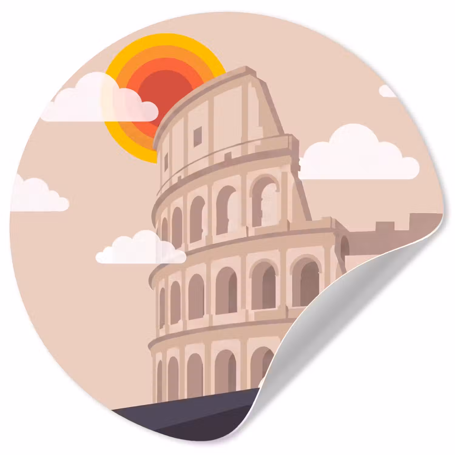 Colosseum - Zonsopgang - Rome - Architectuur - Beige Wandcirkel behangsticker klein -3d