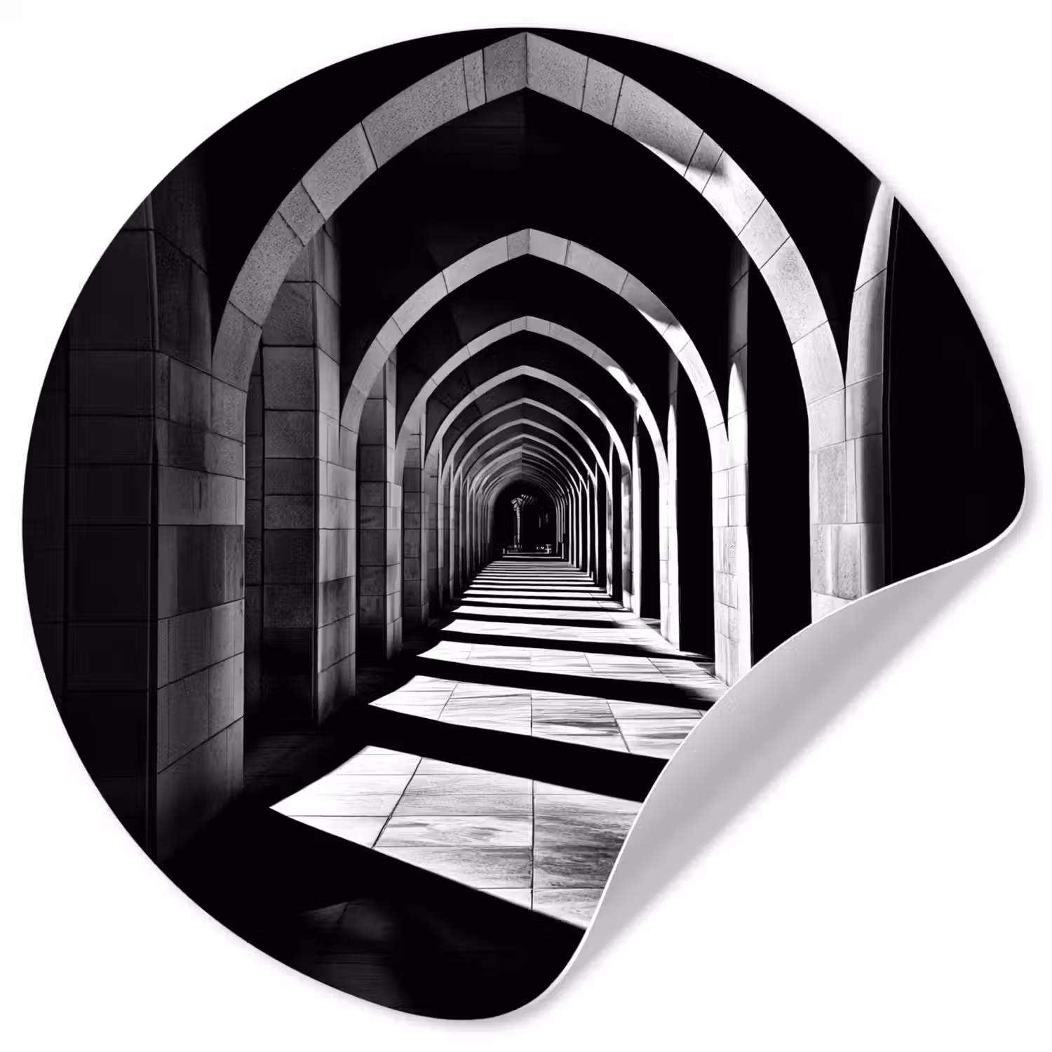 Gang - Bogen - Schaduw - Diepte Wandcirkel behangsticker klein -3d