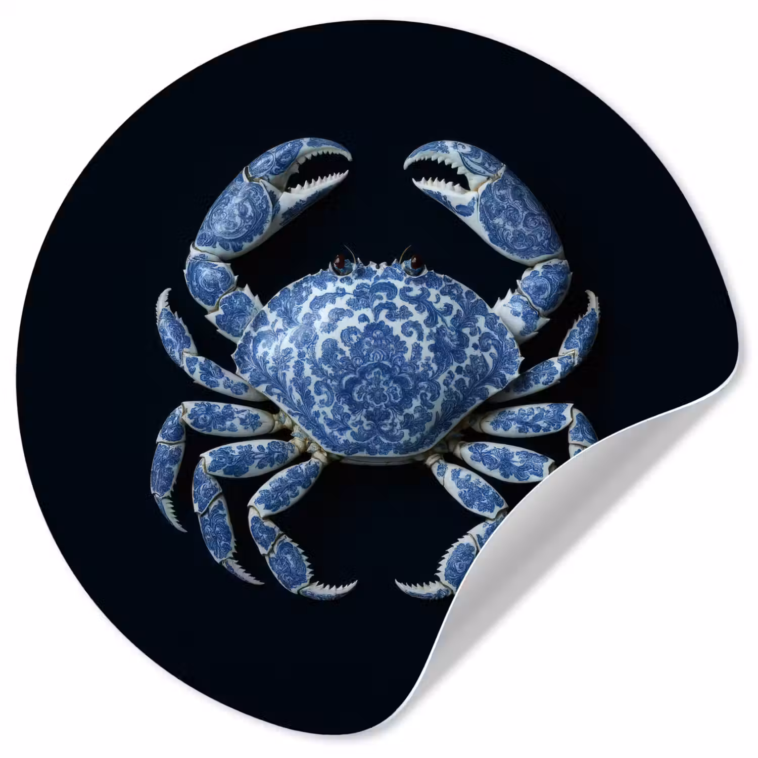 Krab - Delfts blauw - Dieren Wandcirkel behangsticker klein -3d