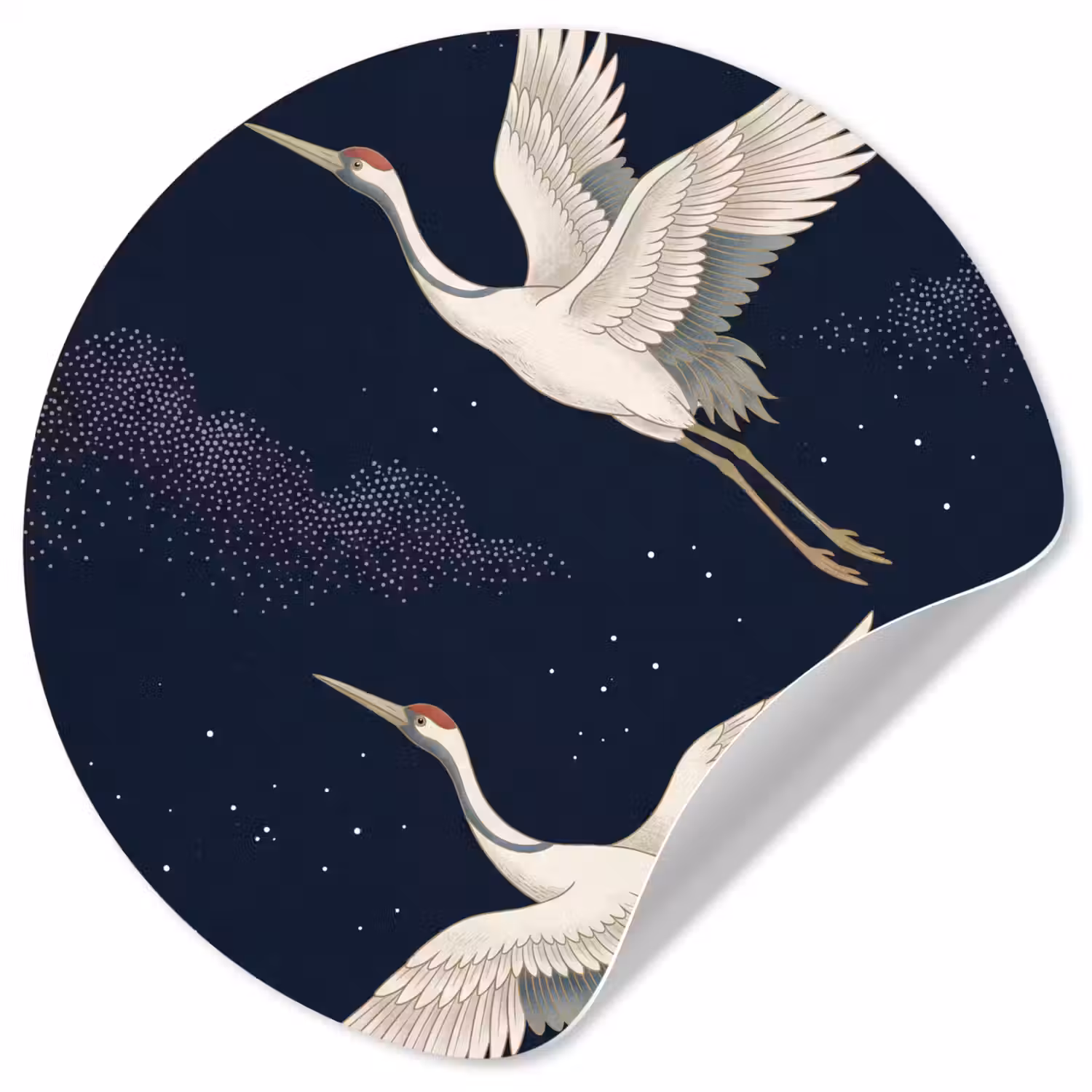 Kraanvogels - Nachthemel - Blauw Wandcirkel behangsticker klein -3d