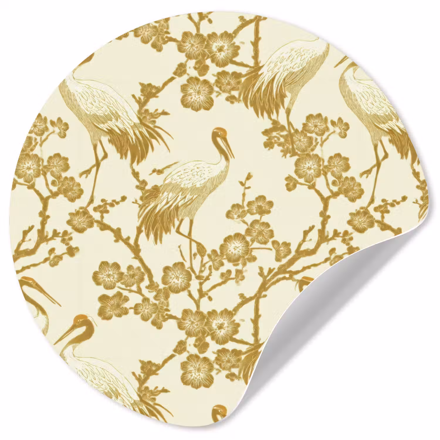 Kraanvogels - Kersenbloesem - Goud Wandcirkel behangsticker klein 186 -3d