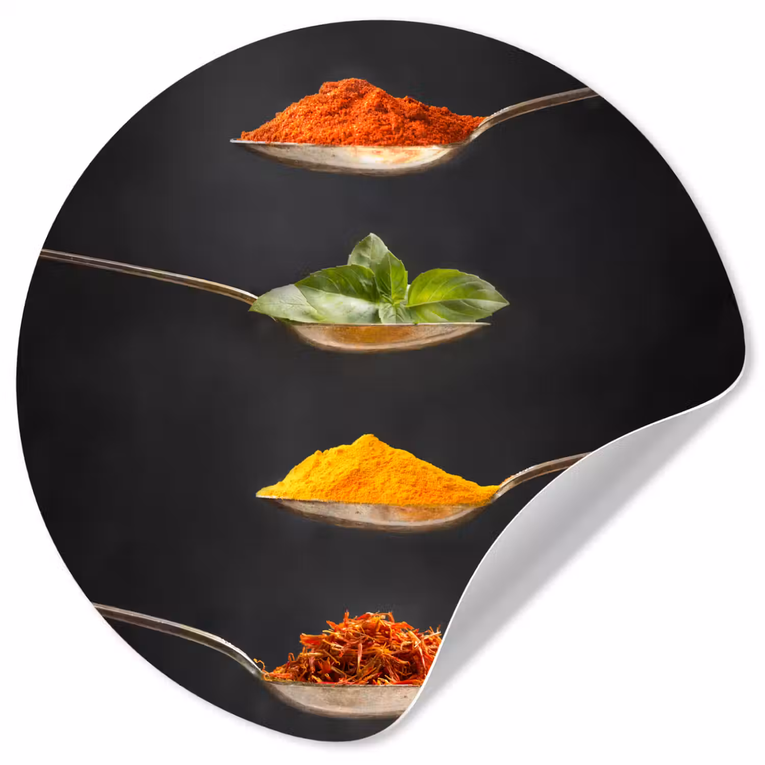 Kruiden - Lepel - Specerijen - Zwart - Italiaans Wandcirkel behangsticker klein -3d