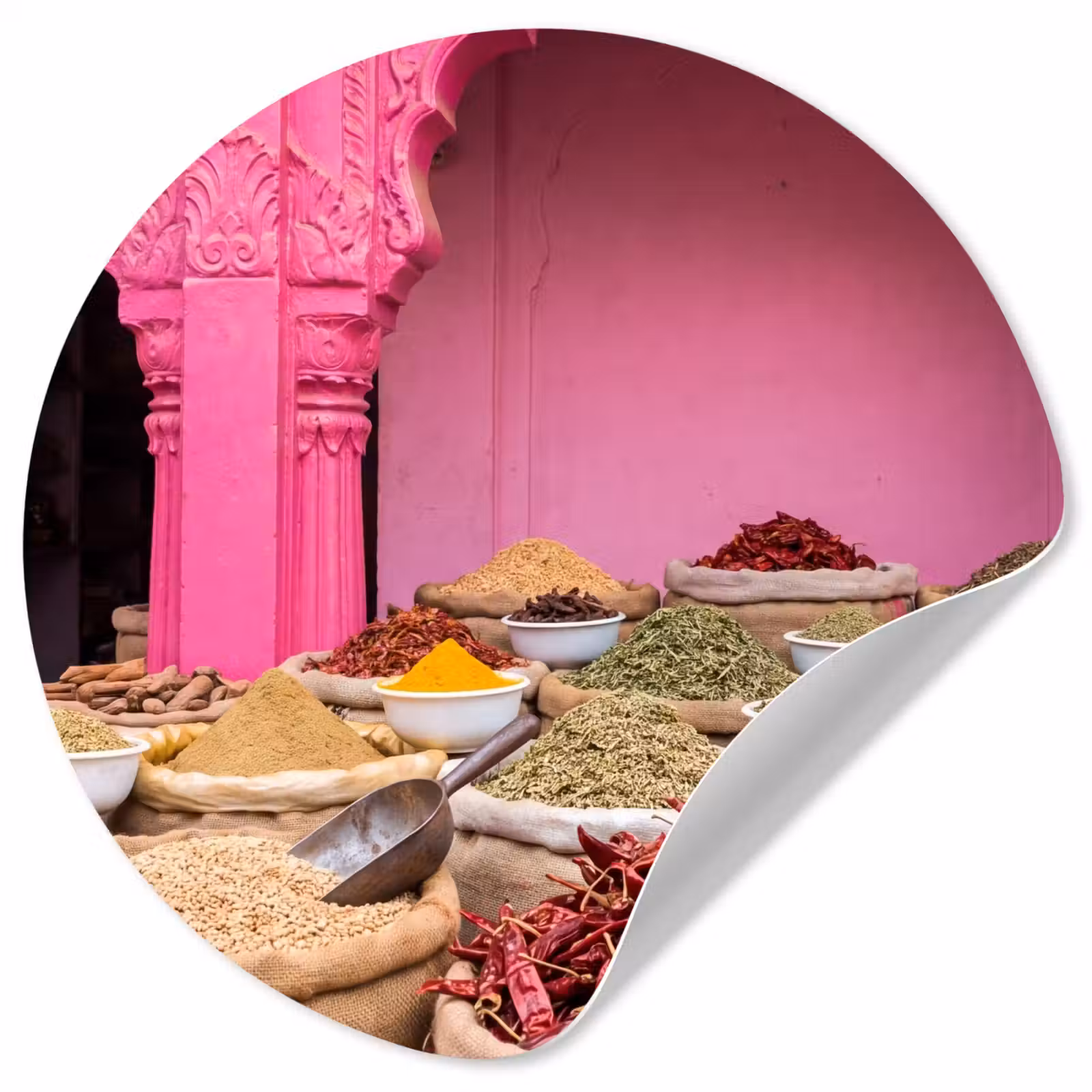 Runde Tapete - Kräuter – Markt – Rosa - Kruiden - Markt - Roze Wandcirkel behangsticker klein