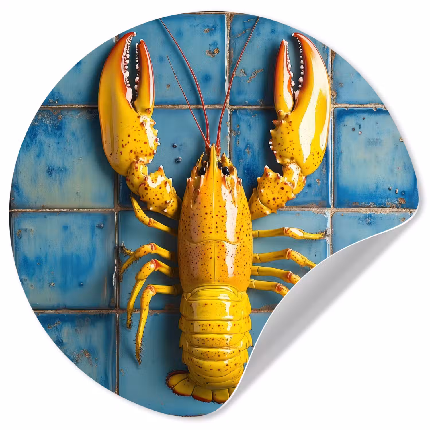 Kreeft - Geel - Blauw - Tegels Wandcirkel behangsticker klein -3d